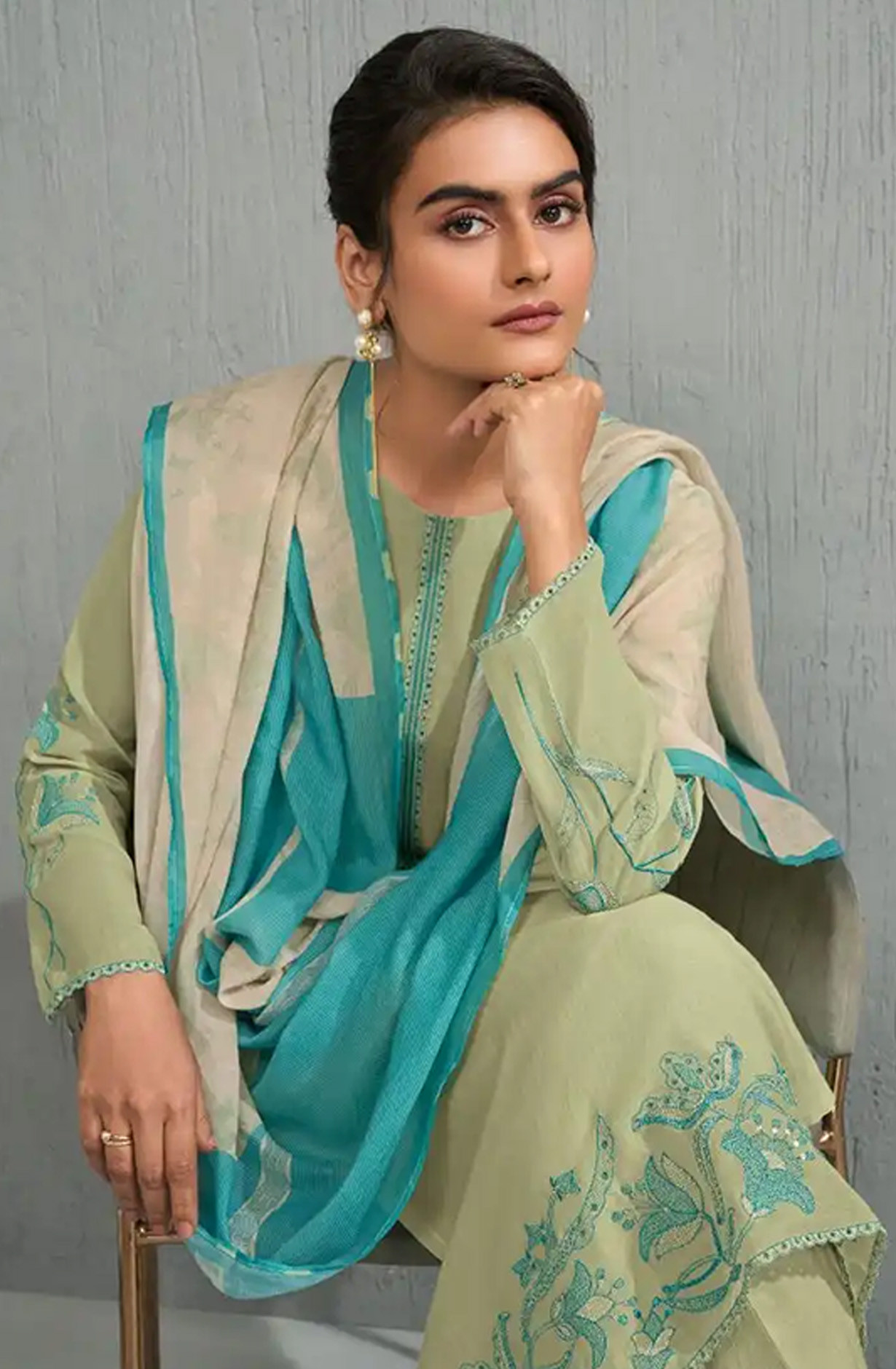 Pista Green mal chanderi silk Beautiful Suit Set with Dupatta - ZEH13041B