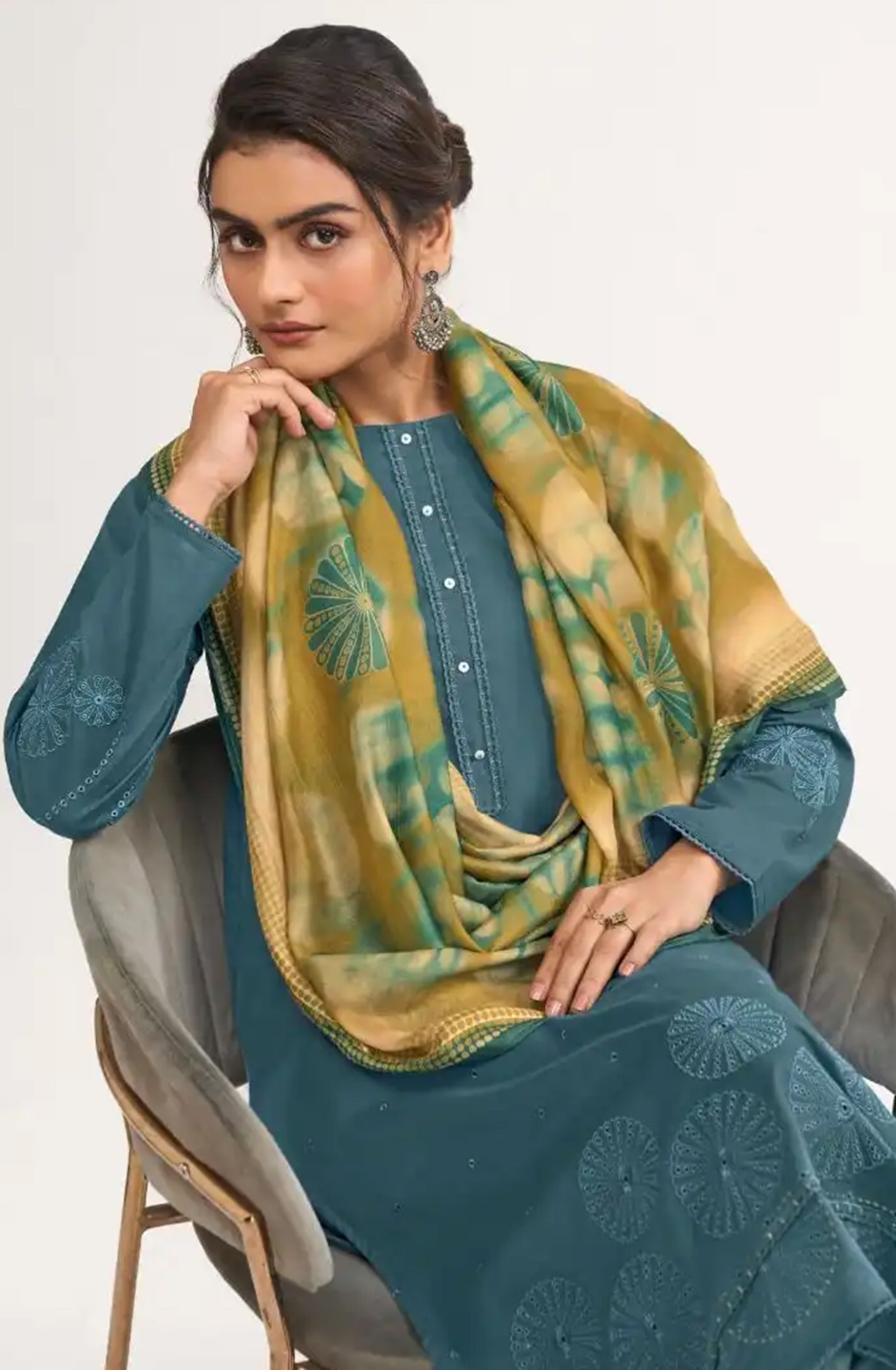 Blue Premium Cotton Lawn Beautiful Suit Set with Dupatta - ARI13031C