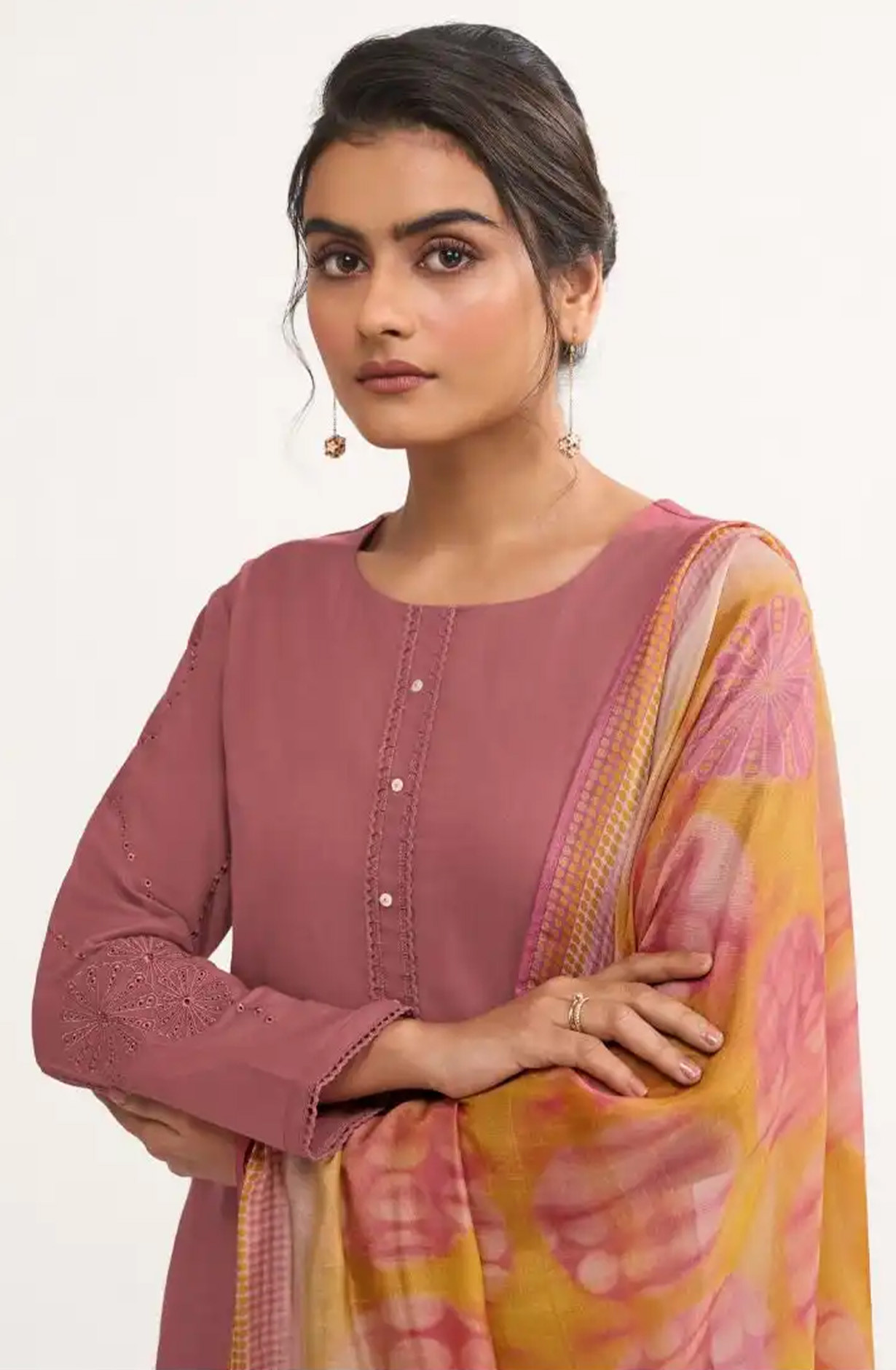 Mauve Premium Cotton Lawn Beautiful Suit Set with Dupatta - ARI13031D