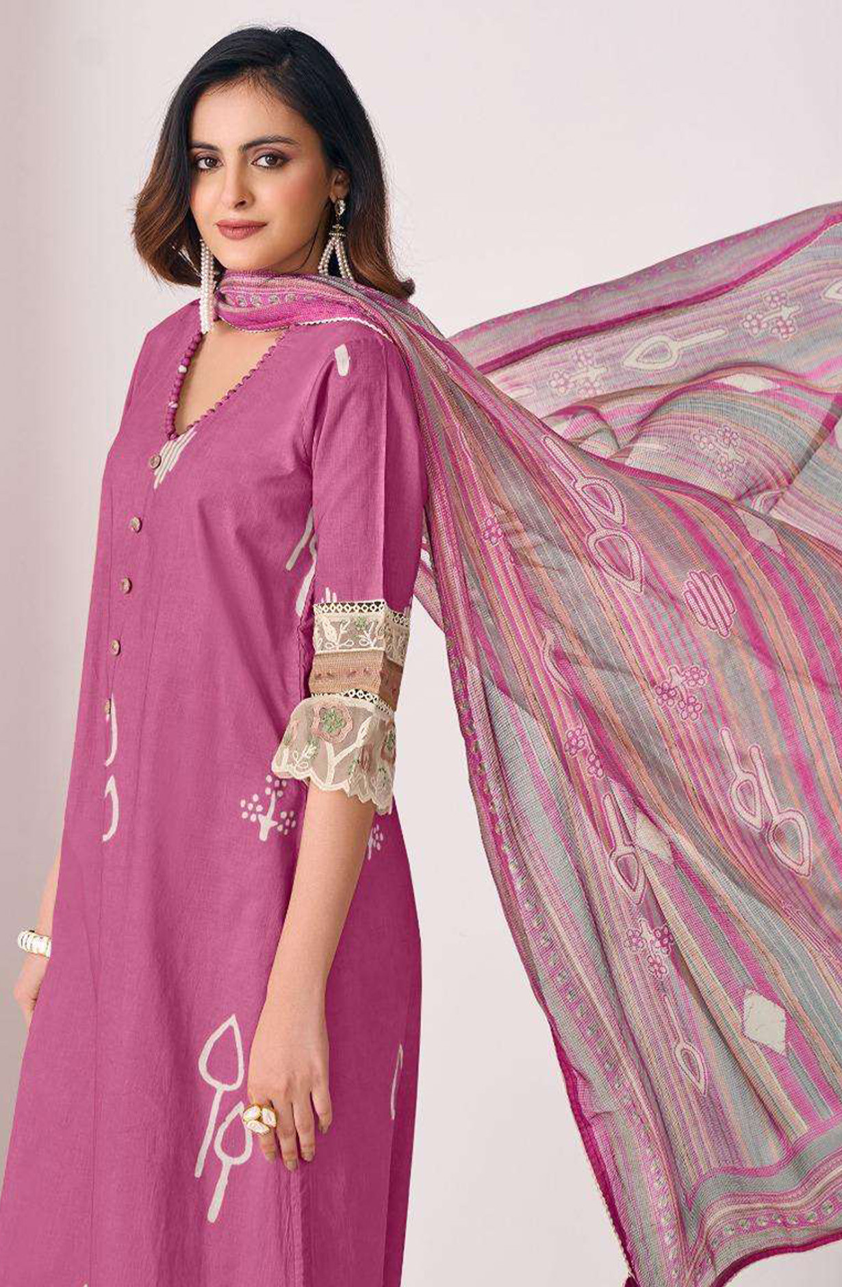 Mauve Pure Cotton Beautiful Suit Set with Dupatta - IMA3275A