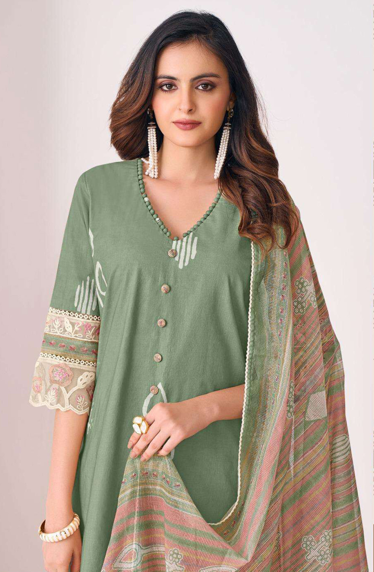 Green Pure Cotton Beautiful Suit Set with Dupatta - IMA3275B