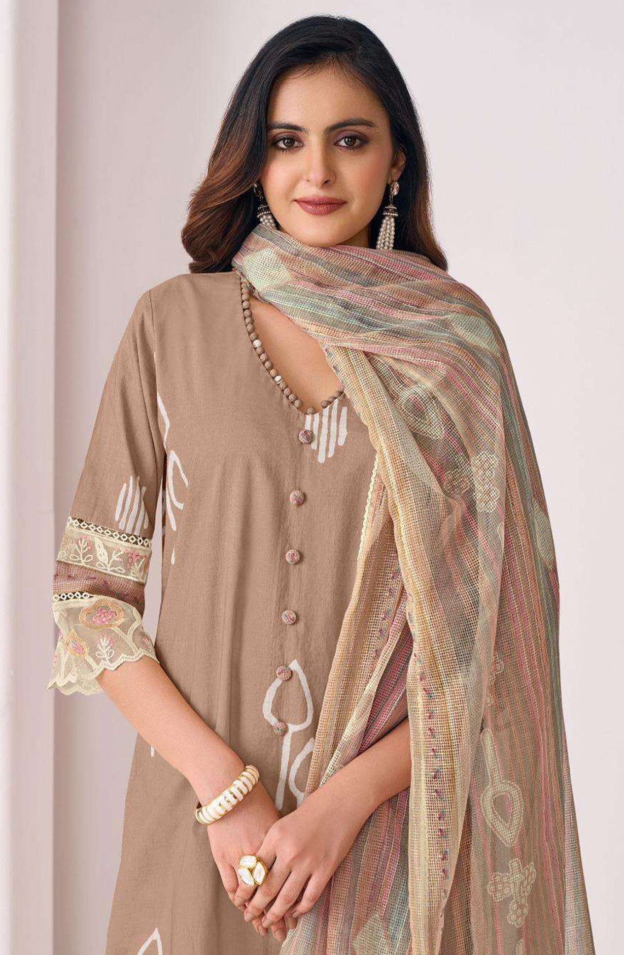 Brown Pure Cotton Beautiful Suit Set with Dupatta - IMA3275D