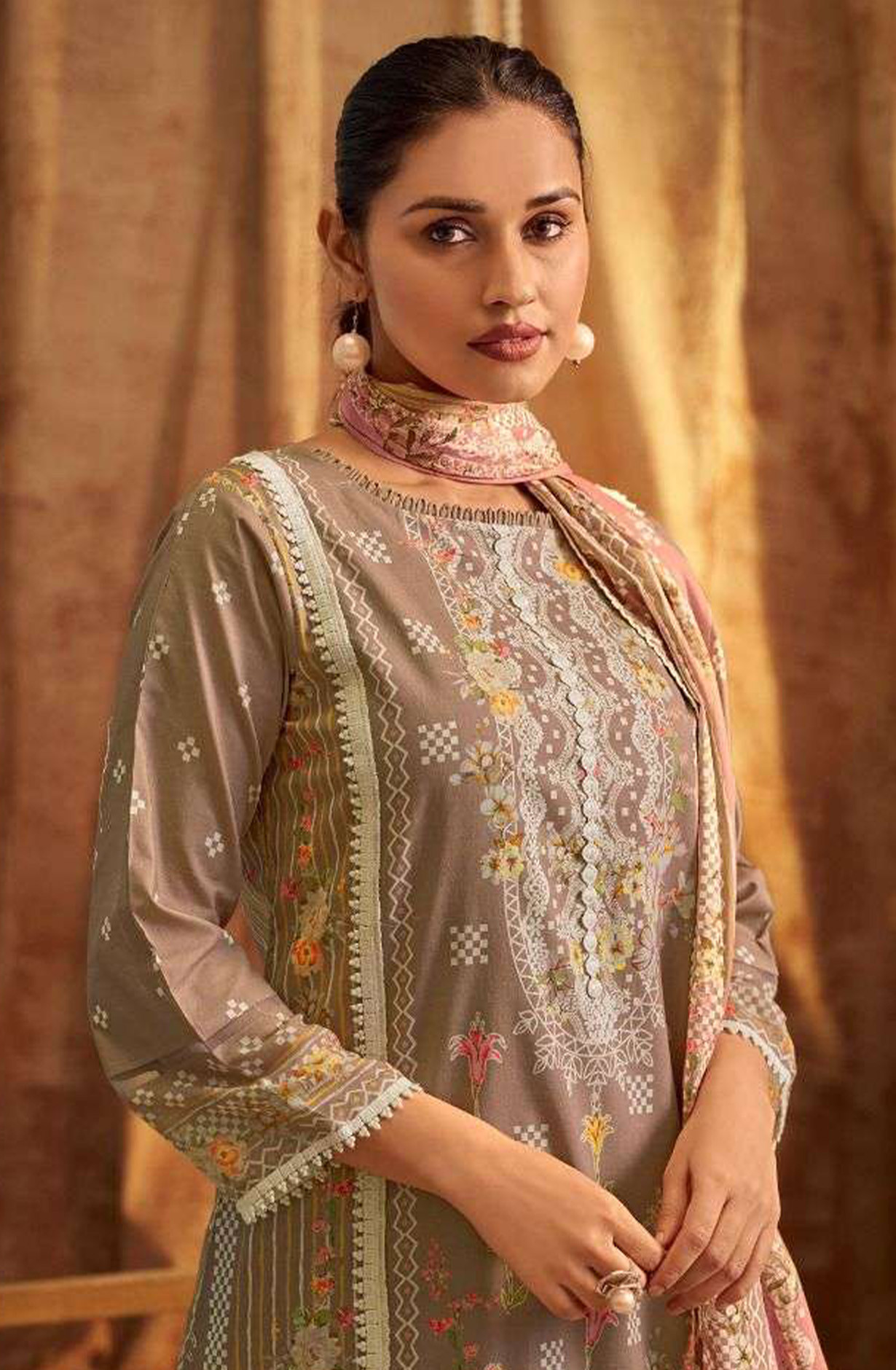 Brown Pure Cotton Digital Printed Suit with Dupatta - BAC10725