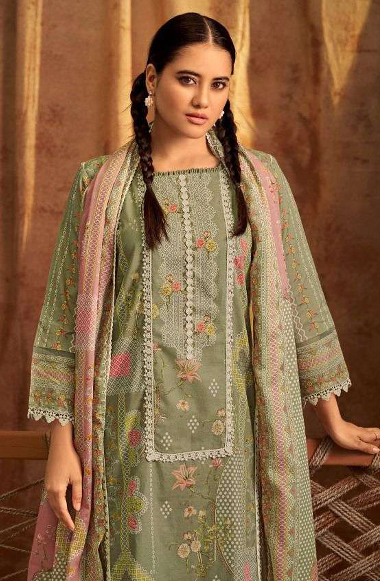 Mehandi Pure Cotton Digital Printed Suit with Dupatta - BAC10722