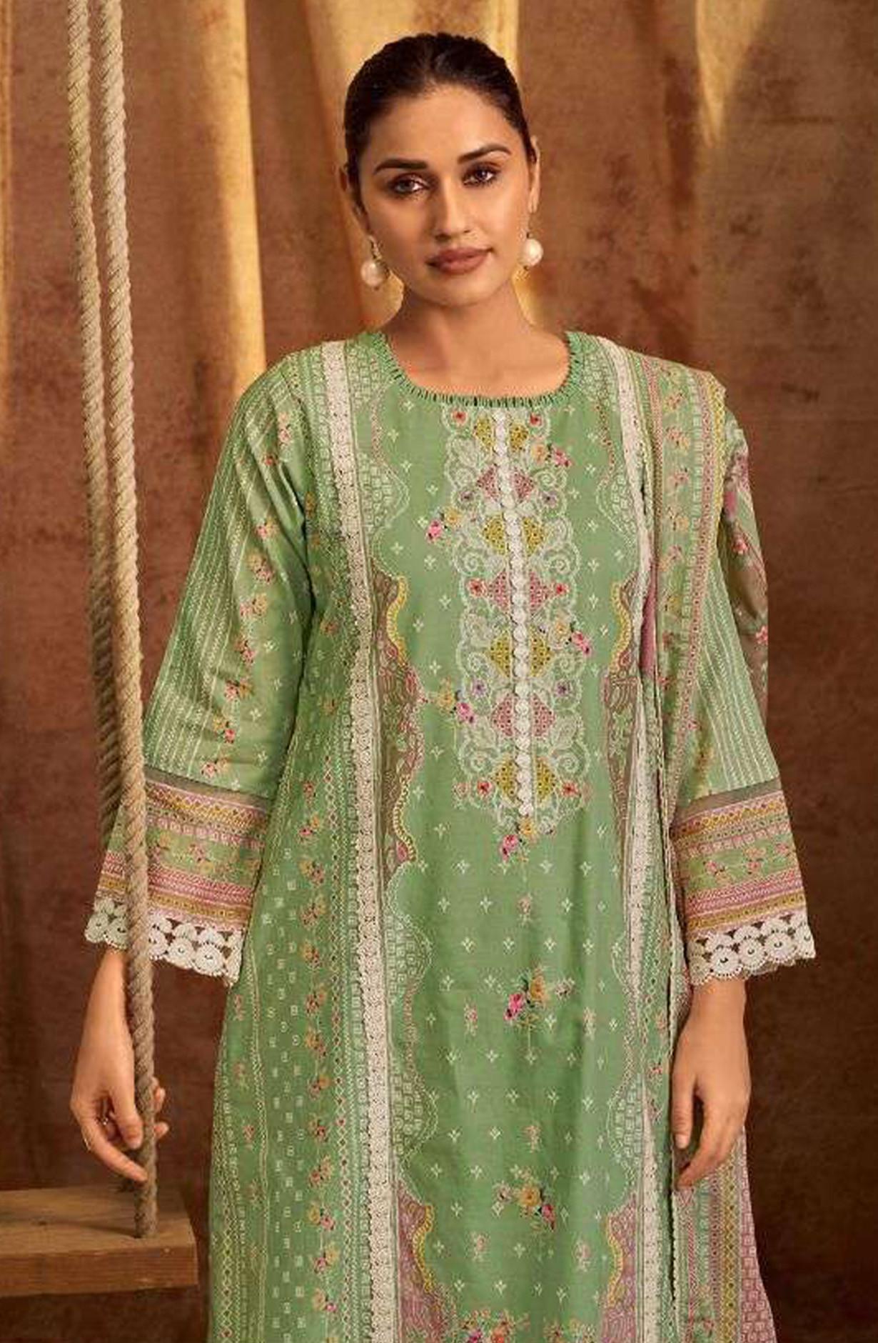 Green Pure Cotton Digital Printed Suit with Dupatta - BAC10726