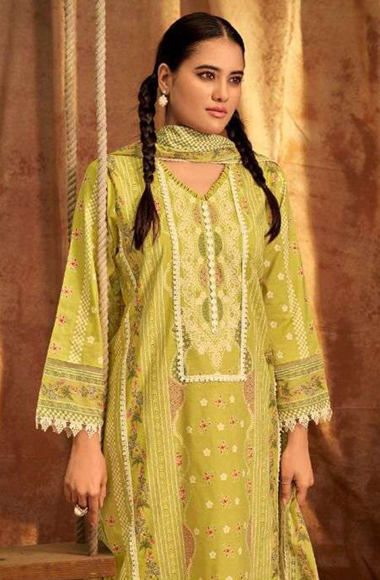 Pista Green Pure Cotton Digital Printed Suit with Dupatta - BAC10724
