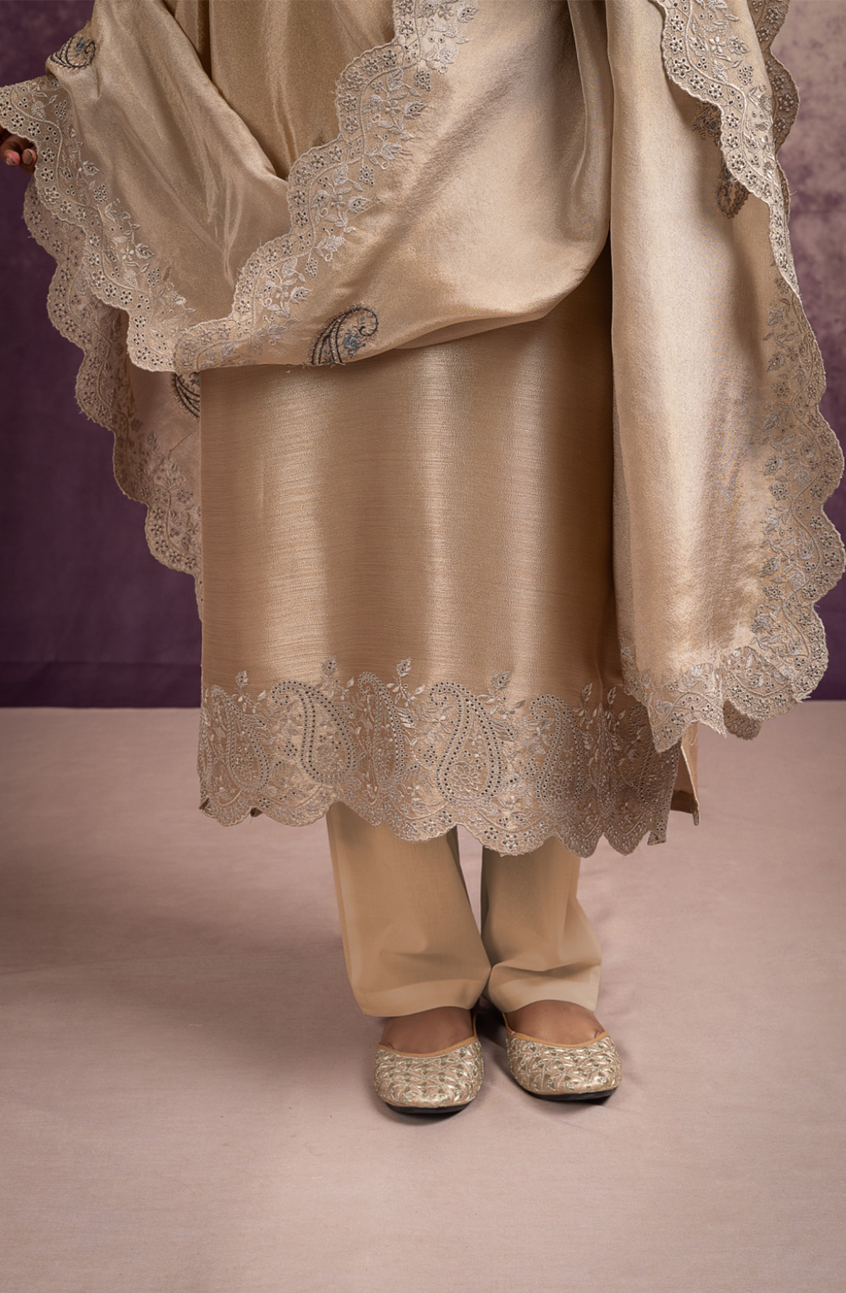 Beige Ziraf Silk Suit with Beautiful Tissue Silk Dupatta - VOR2011A
