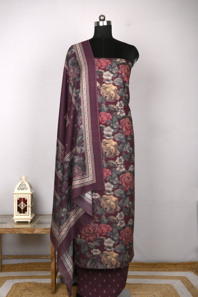 Image of Wine Digital Printed Spun Suit set with Spun Dupatta- VUN6875B