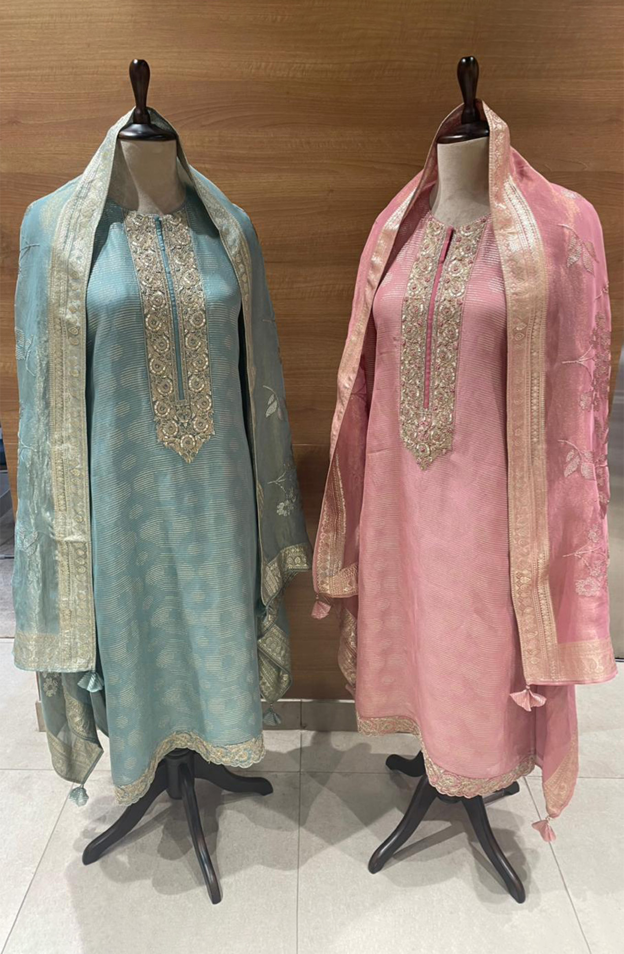 Sea Green Silk Jacquard Suit Set with Tissue Silk Dupatta - R157-SPR2521A