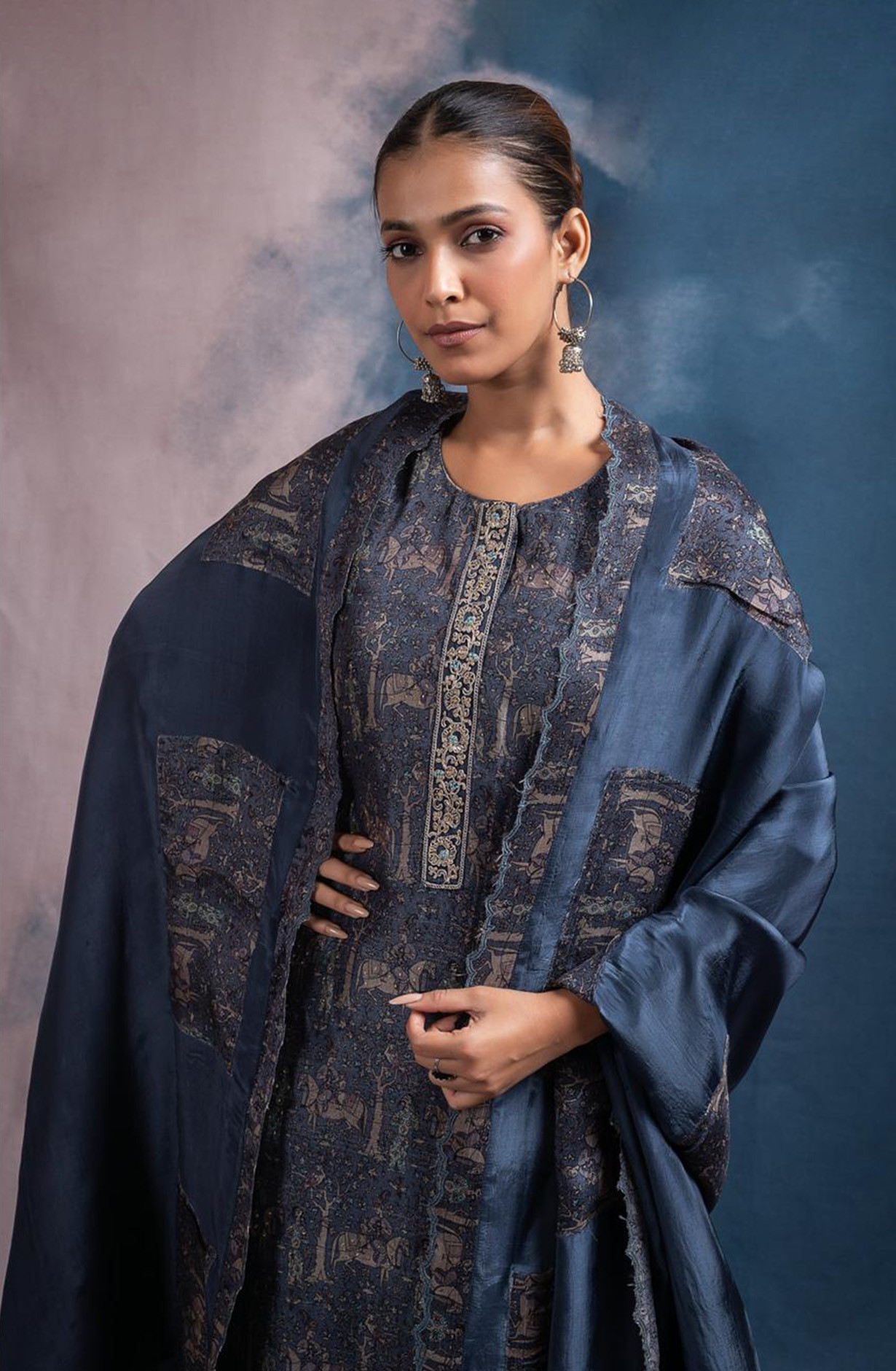 Blue Silk Printed Suit set with Dupatta - R157-SPR2448A