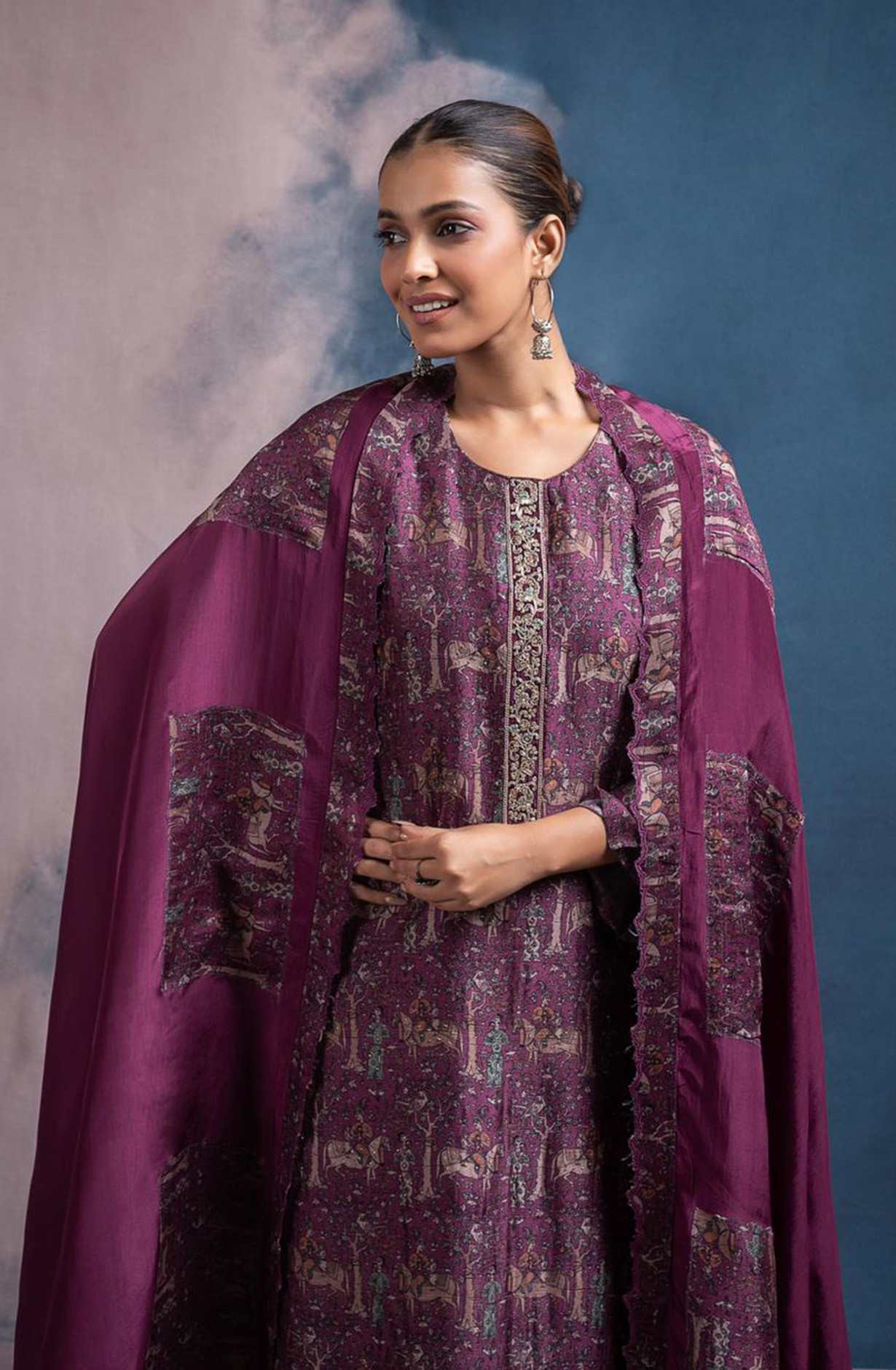Purple Silk Printed Suit set with Dupatta - R157-SPR2448B