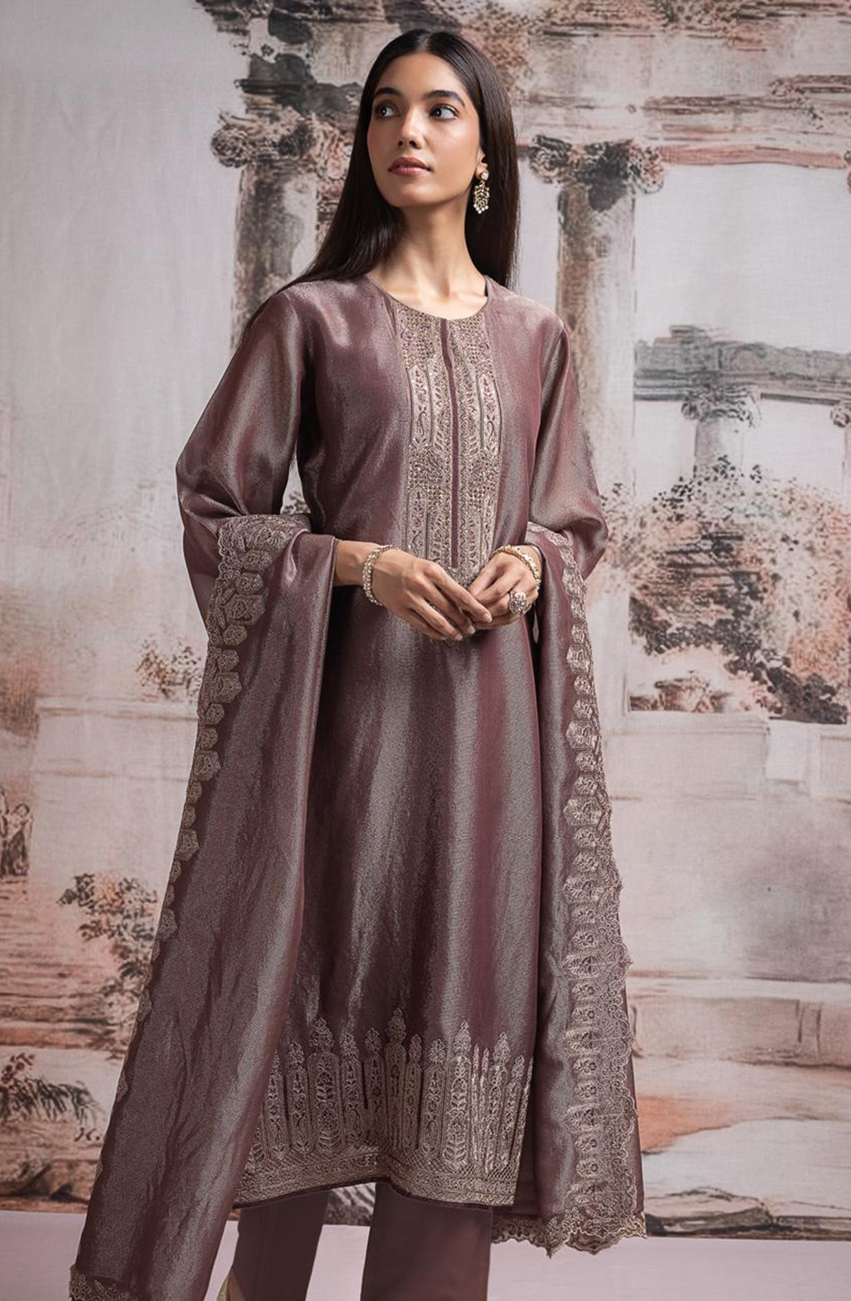 Wine Silk Suit set with Silk Dupatta - R157-SPR2513A
