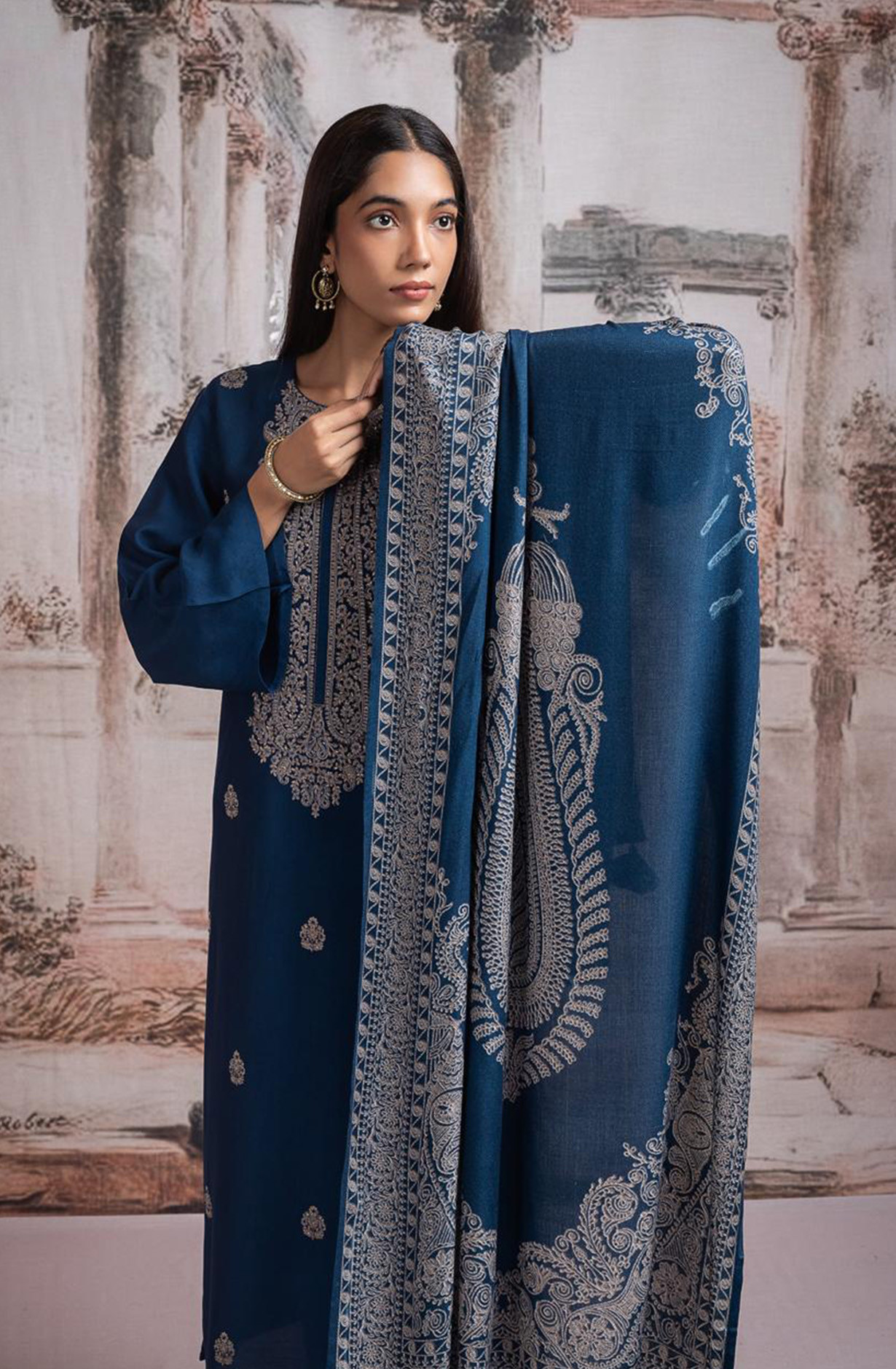 Blue Pashmina Suit with Pashmina Dupatta - R157-SPR2484
