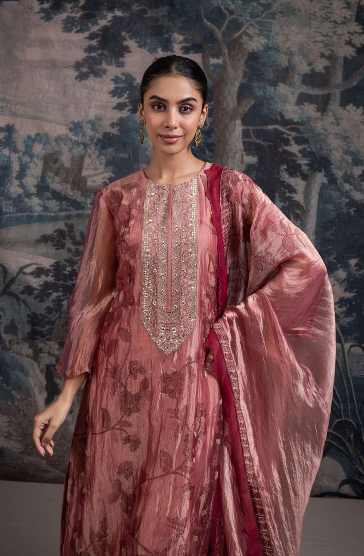 Pink Glass Tissue Organza Suit with Dupatta - R157-SPR2372A