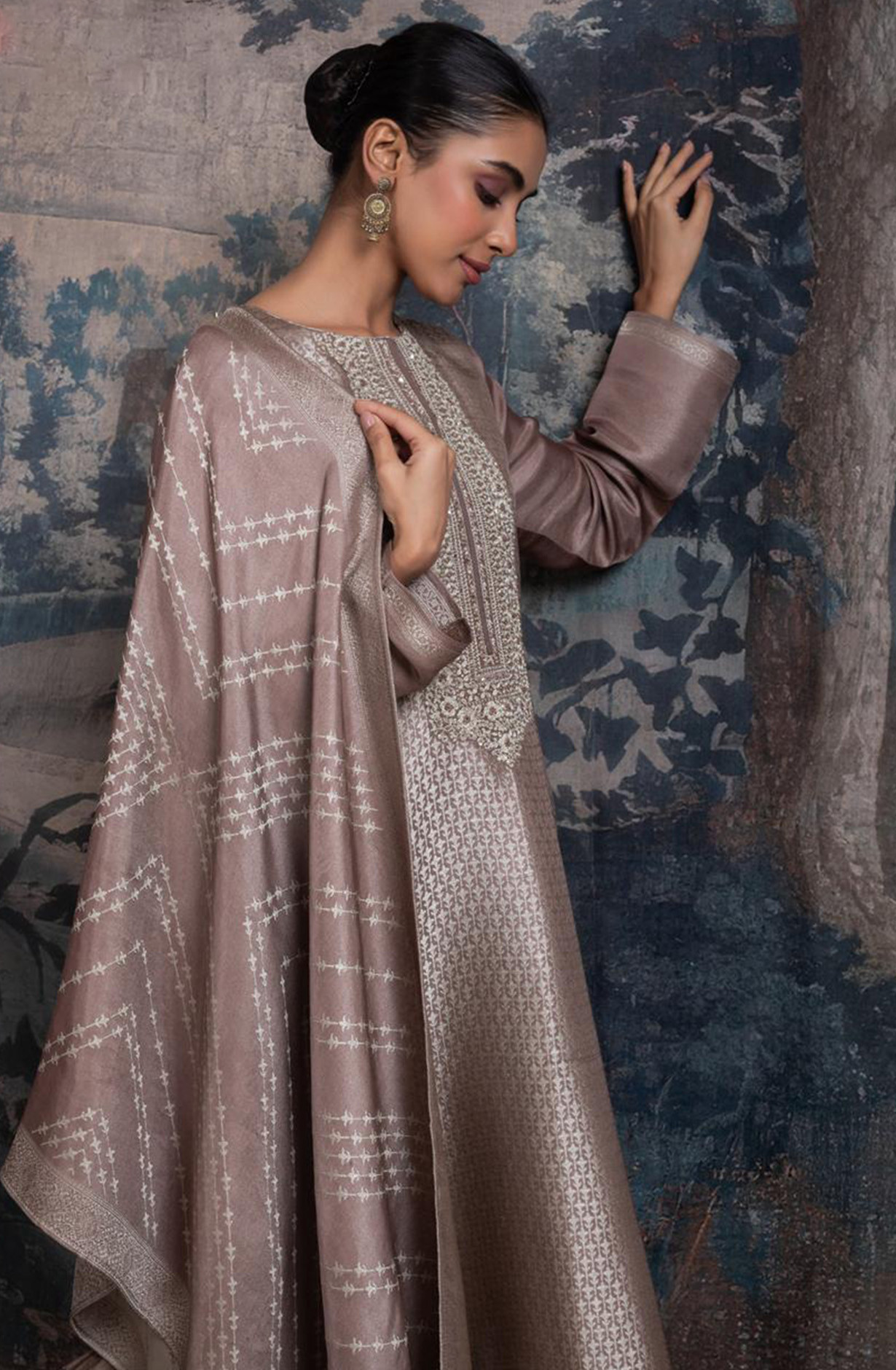 Brown Ziraf Silk Jacquard Suit with Dupatta - R157-SPR2518A