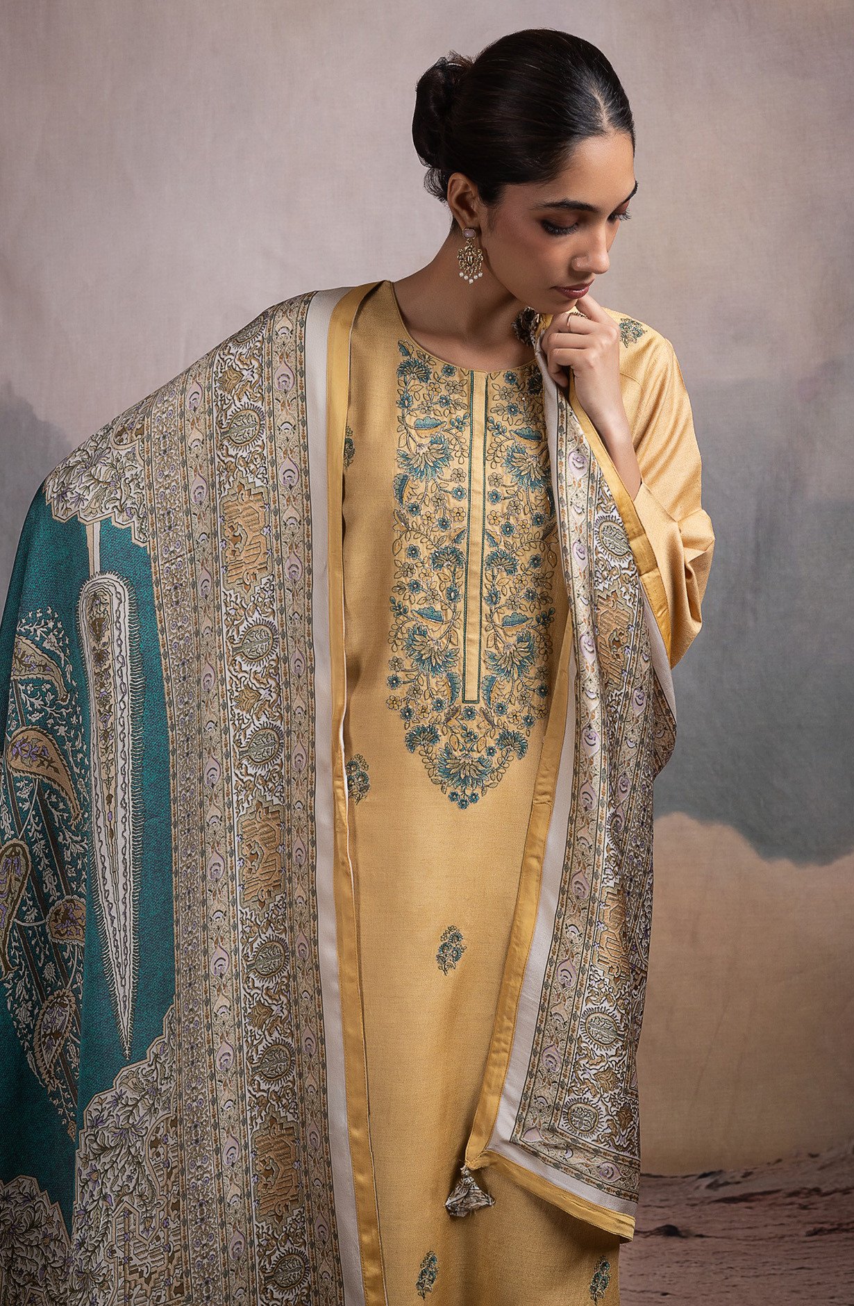 Mustard Pure Monga Tussar Silk Suit with Dupatta - R157-SPR2494A