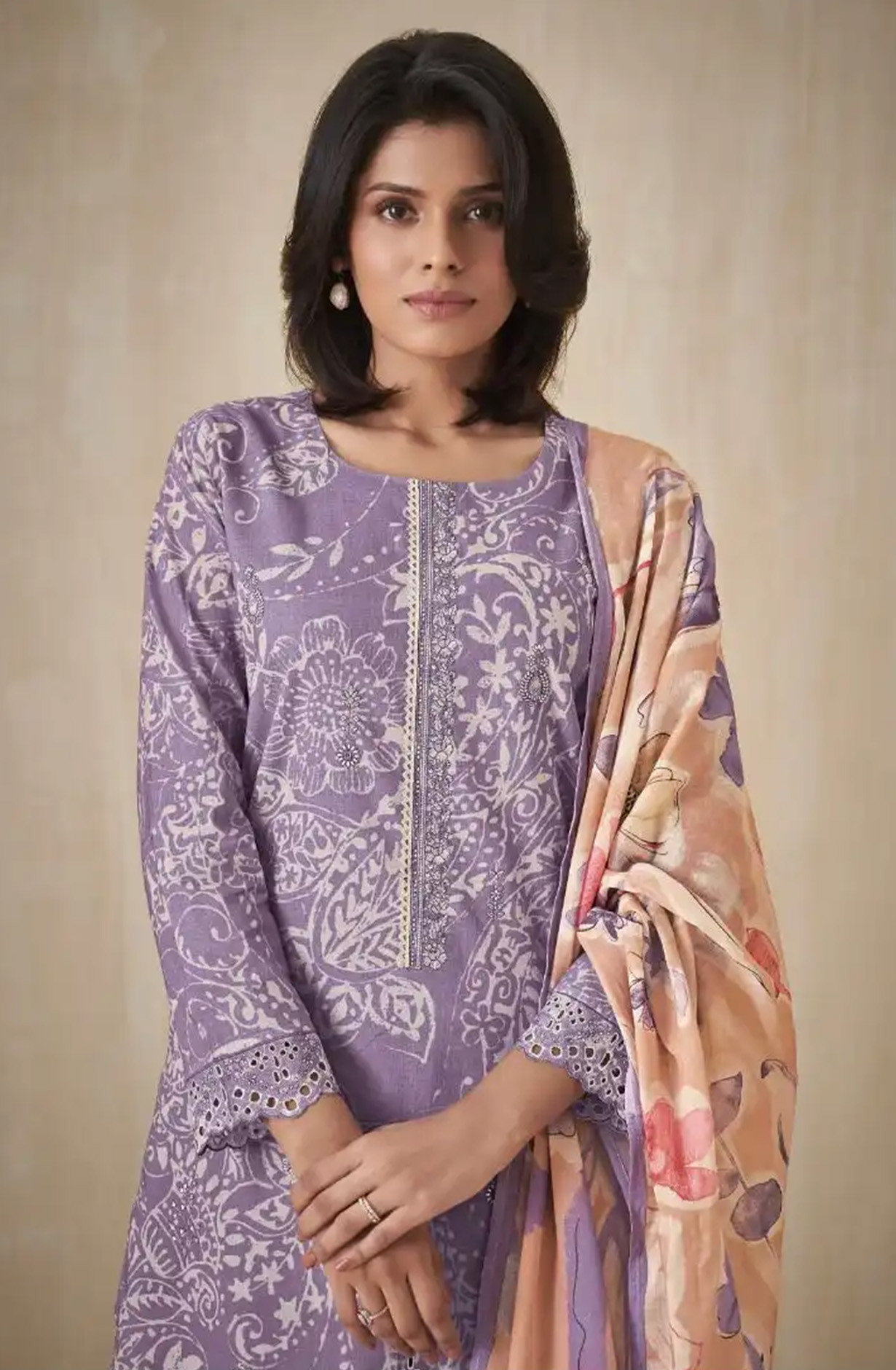Purple premium lawn cotton Suit Set with Dupatta - INA13091B