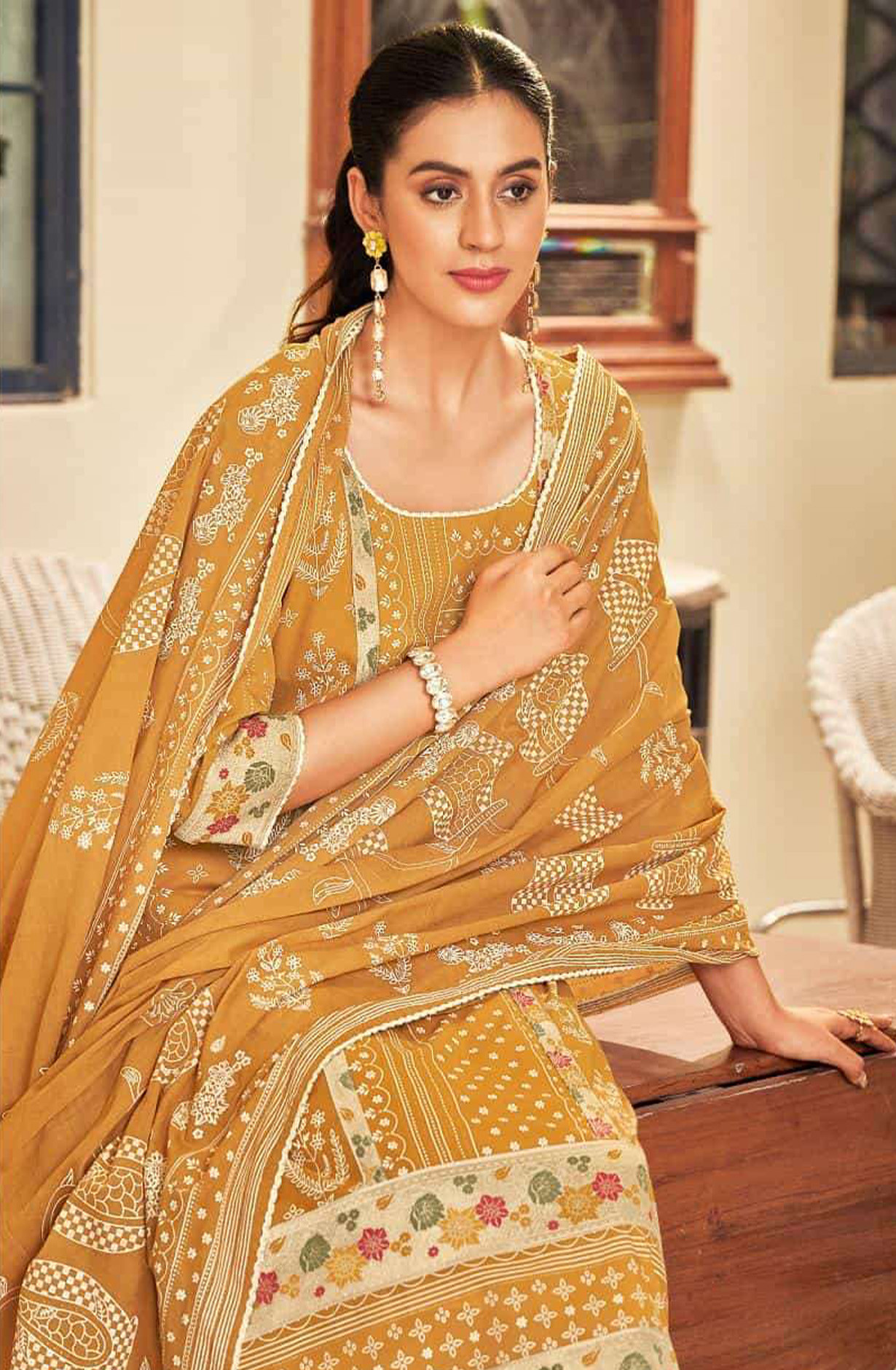 Mustard Pure Cotton Beautiful Suit Set with Dupatta - ROS10162