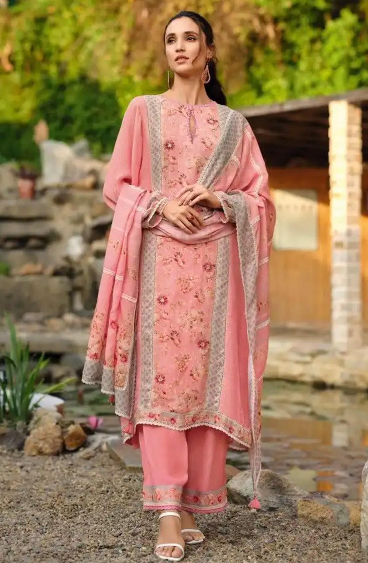 Peach Cotton Linen Beautiful Suit Set with Dupatta - ROSE04
