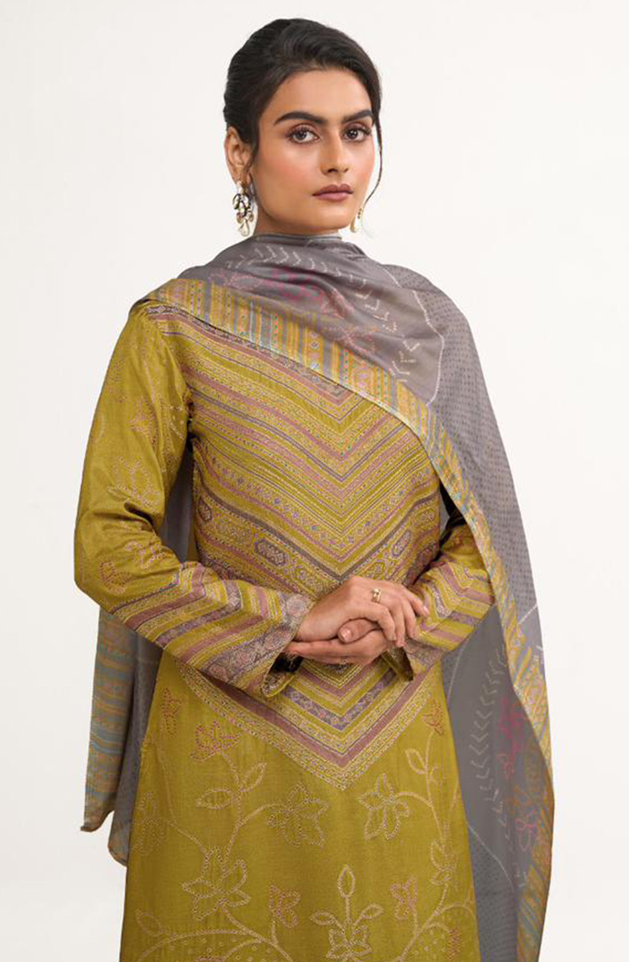 Mehndi Muslin jacquard Beautiful Suit Set with Dupatta - ANV12031B