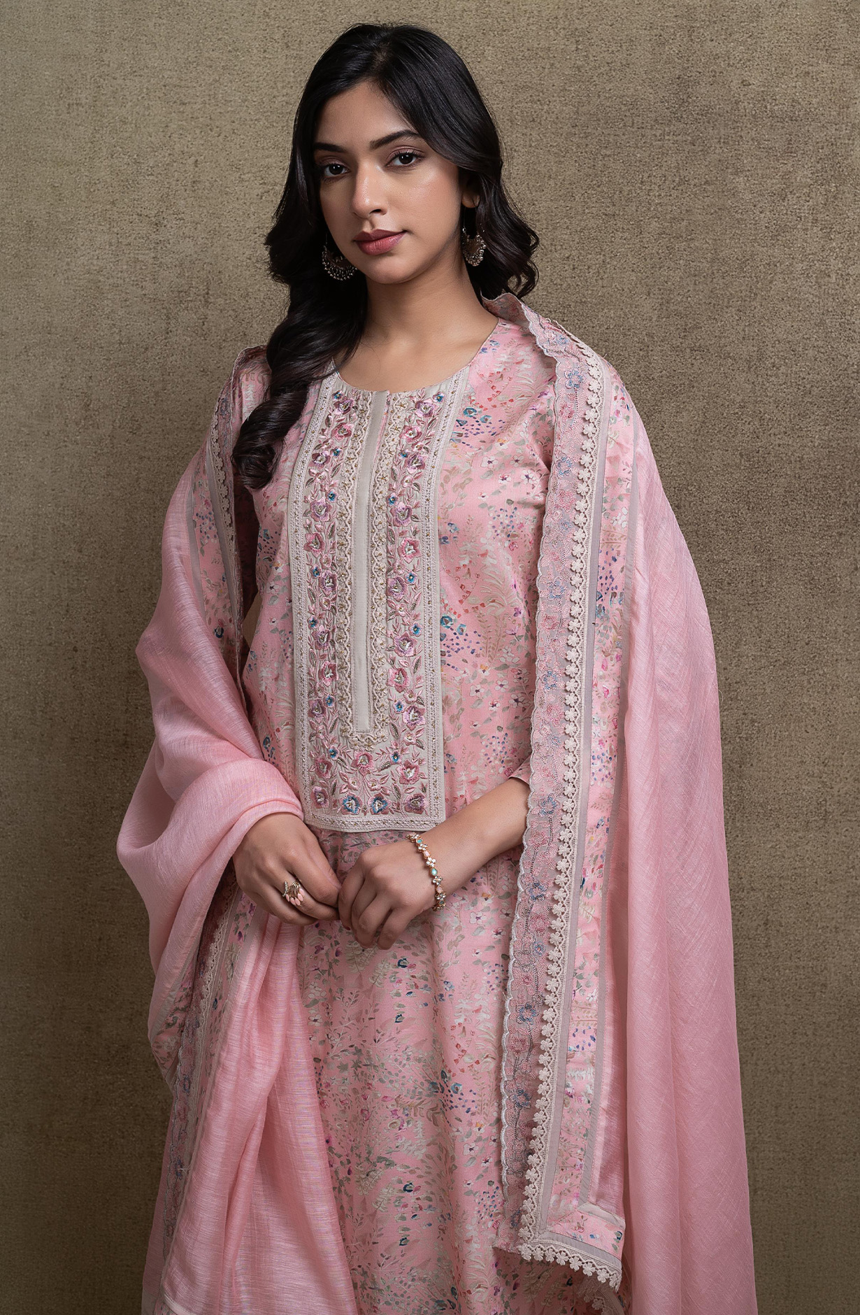 Pink Cotton embroidered Suit Set with Dupatta - R157-SPR2676
