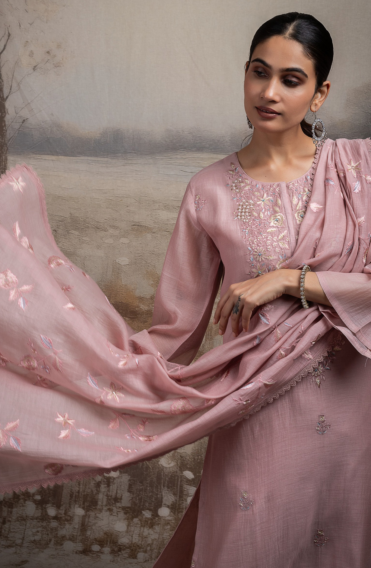 Peach Pure mul chanderi Suit Set with Dupatta - R157-SPR2591