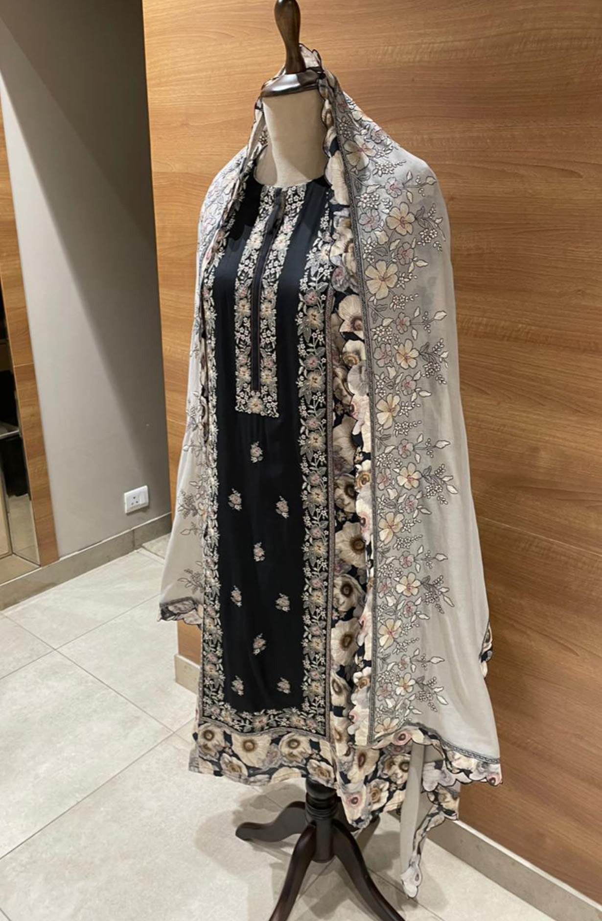 Black Cotton Printed Suit Set with Dupatta - R157-SPR2679