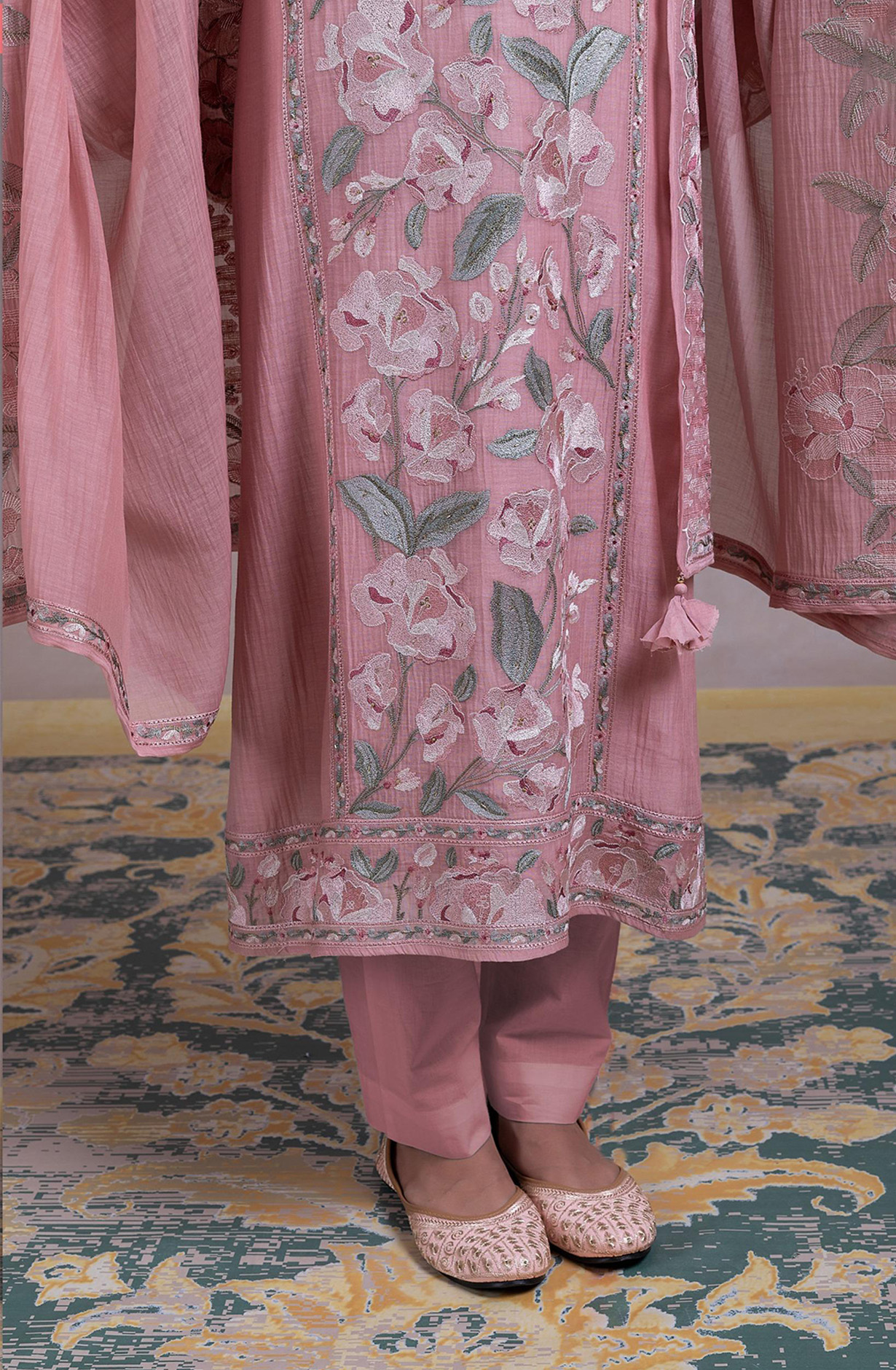 Pink Mul chanderi Embroidered Suit Set with Dupatta - R157-SPR2316
