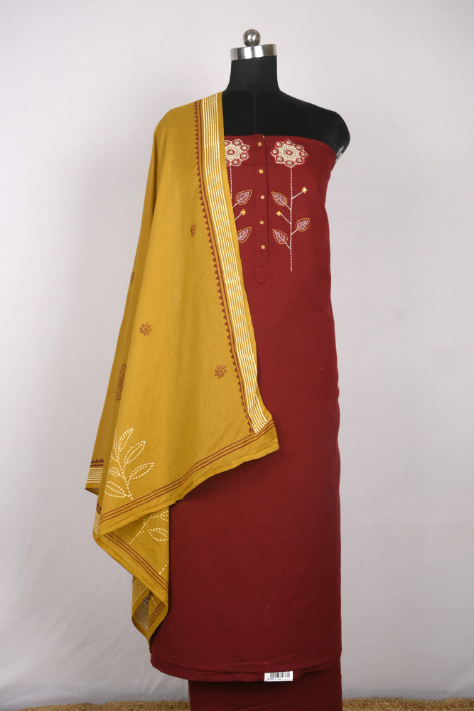 Image of Maroon Cotton Beautiful Suit Set with Dupatta - 657-W25SRAN692A