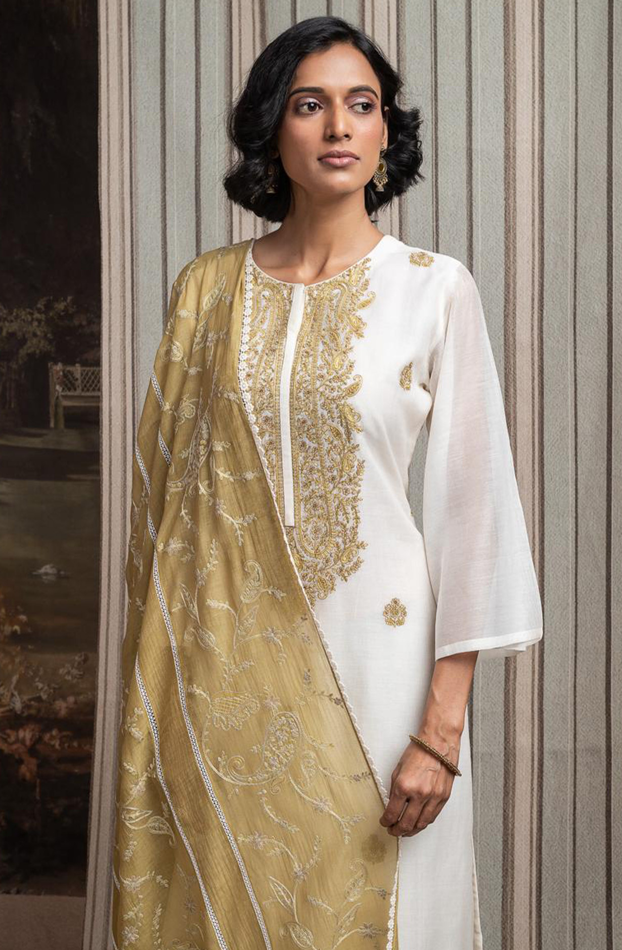 Mehndi Pure Mul Chanderi Embroidered Beautiful Suit Set with Dupatta - R157-SPR2578A