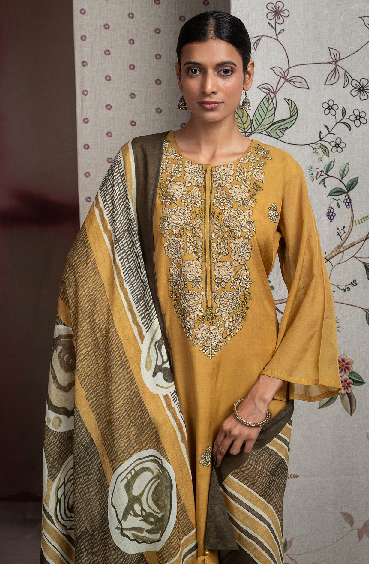 Mustard Pure Mul Chanderi Embroidered Beautiful Suit Set with Dupatta - R157-SPR2630A