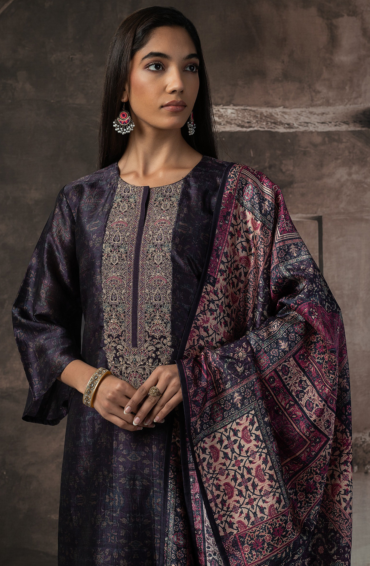 Purple Silk Suit Set with Dupatta - R157-SPR2503