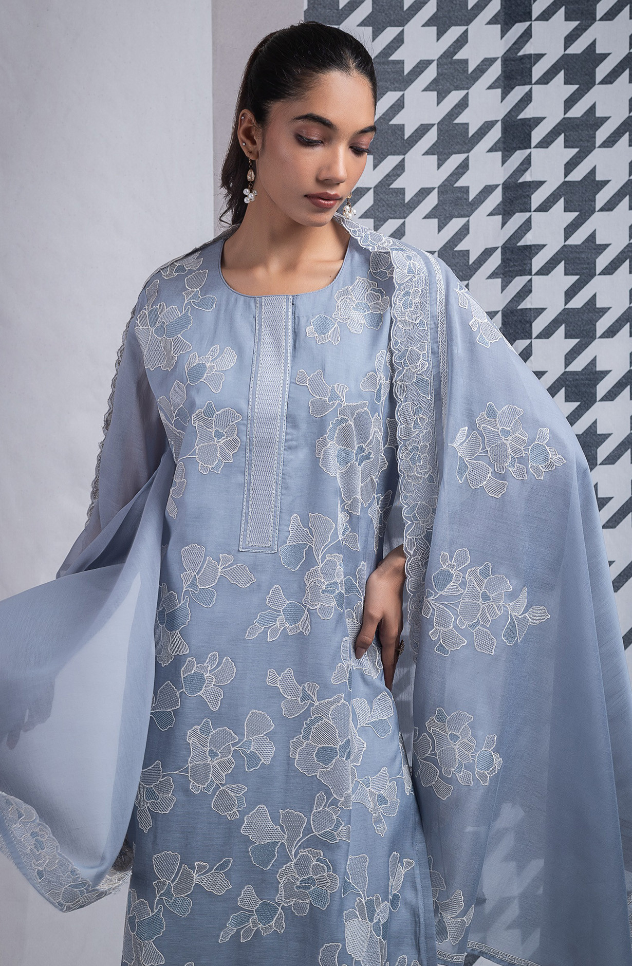 Blue Mul Chanderi Suit set with Dupatta - R157-SPR2576B