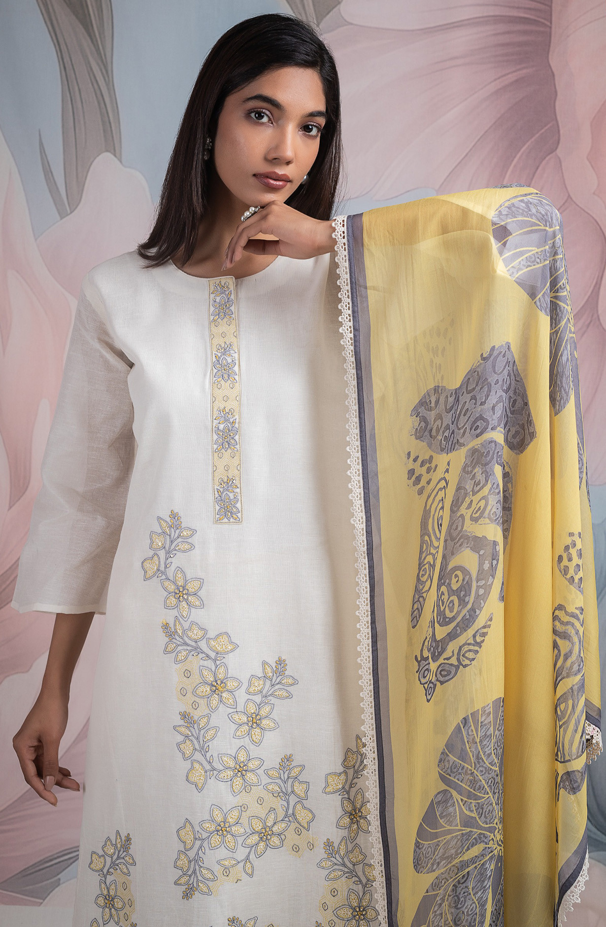 Yellow Linen Beautiful Suit set with Dupatta - R157-SPR2583A