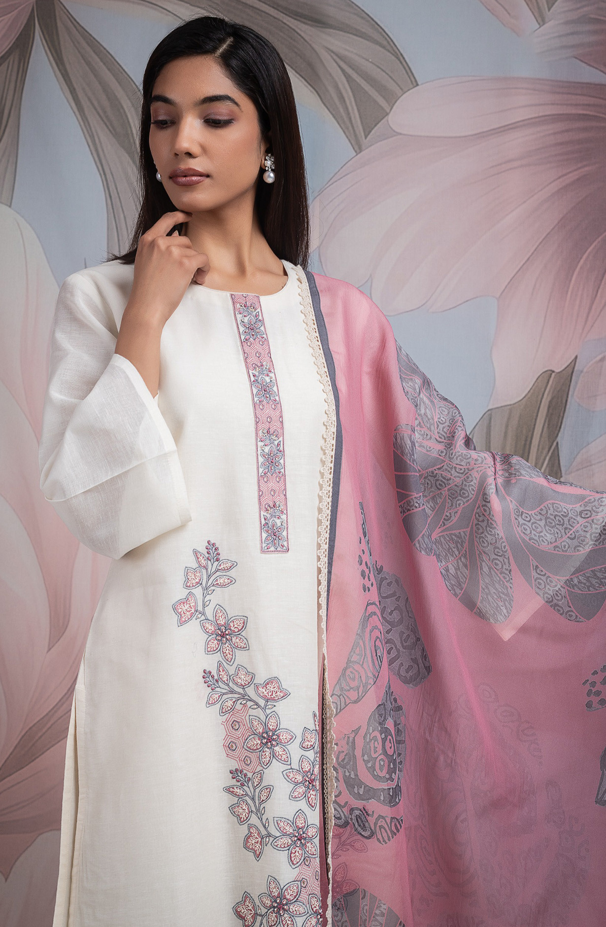 Pink Linen Beautiful Suit set with Dupatta - R157-SPR2583B