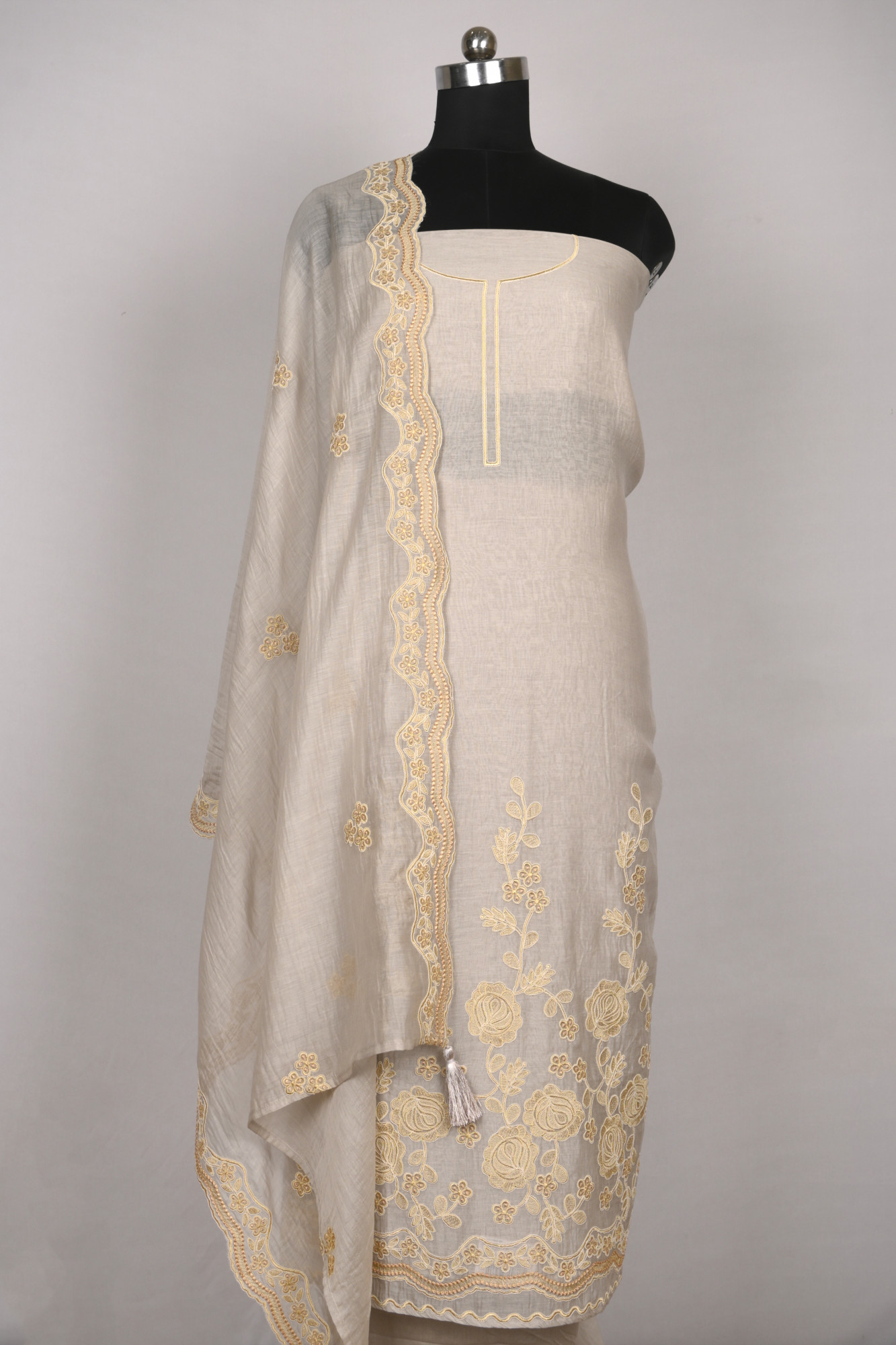 Grey Mul Cotton Beautiful Suit Set with Dupatta - 996-MCHEMB1108