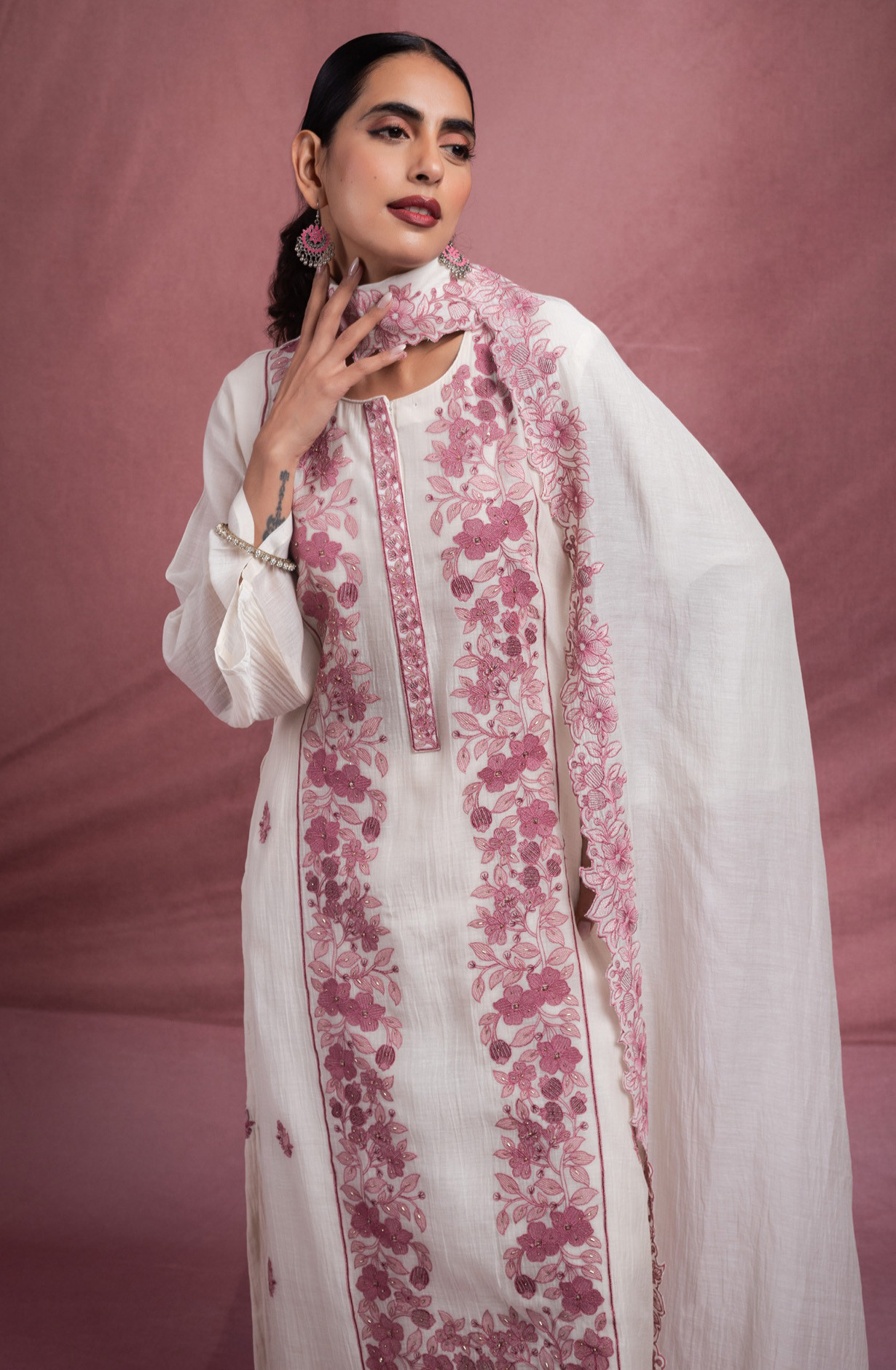 Pink Pure Mul Chanderi Suit set with Dupatta - R157-SPR2575A