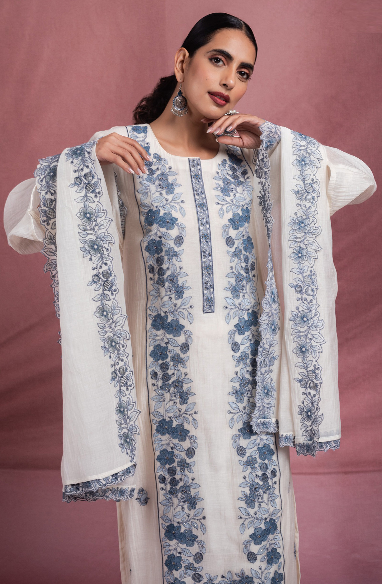 Blue Pure Mul Chanderi Suit set with Dupatta - R157-SPR2575B