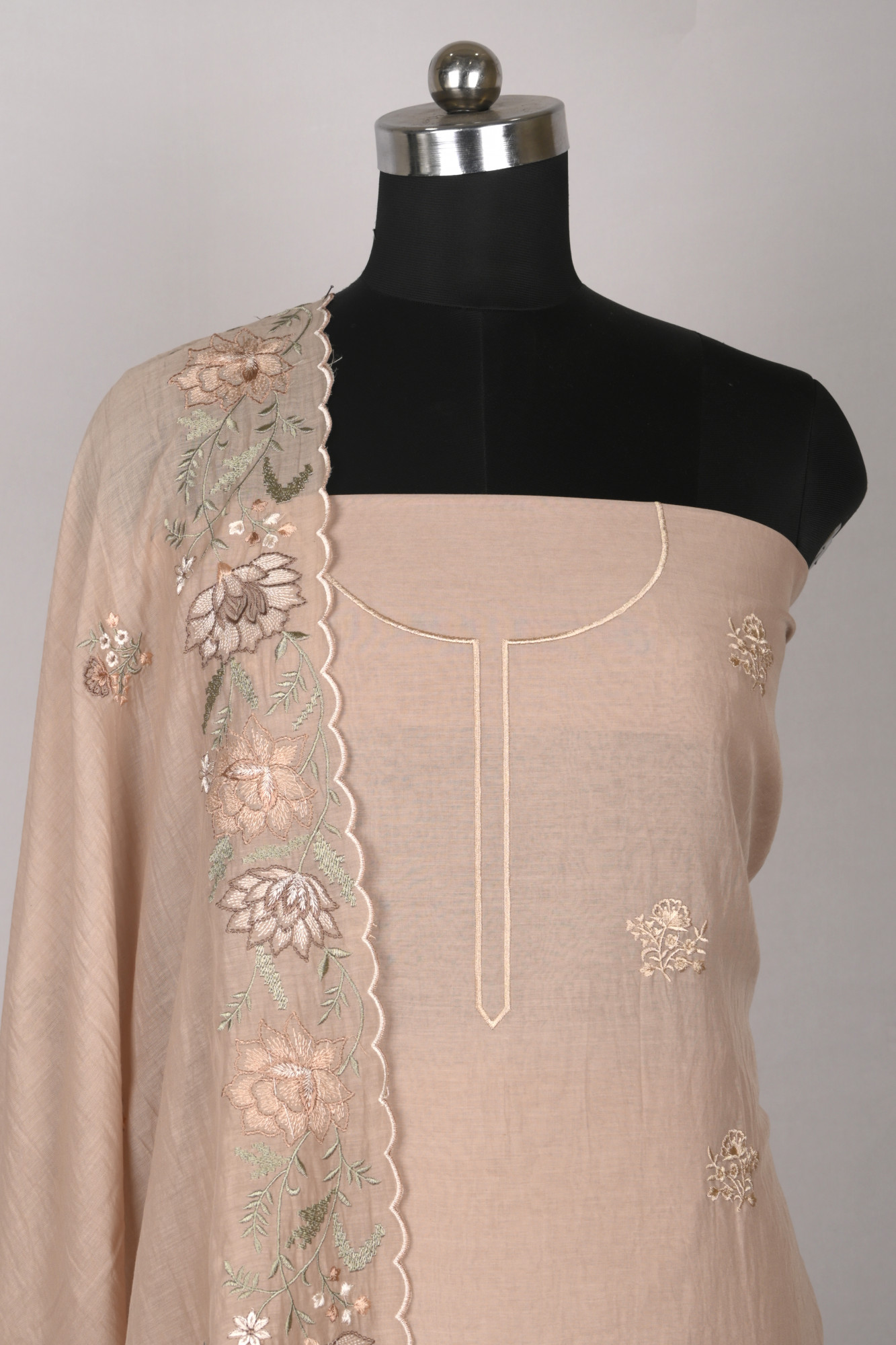 Beige Mul Cotton Beautiful Suit Set with Dupatta - 996-MCHEMB1112A