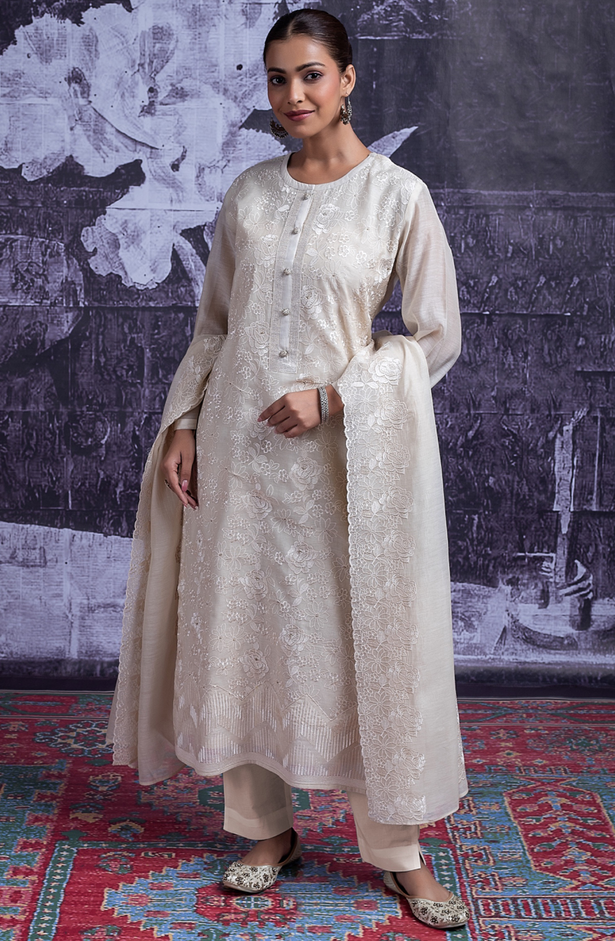 Beige Malchanderi Beautiful Suit set with Dupatta - VAK2464B
