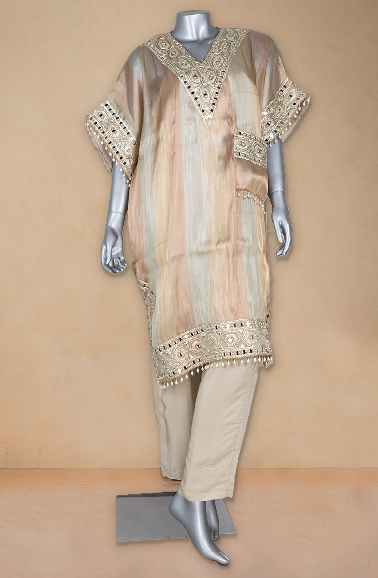 Fawn Tissue Organza Top with Crepe Bottom Co-ords Set - 1019-197