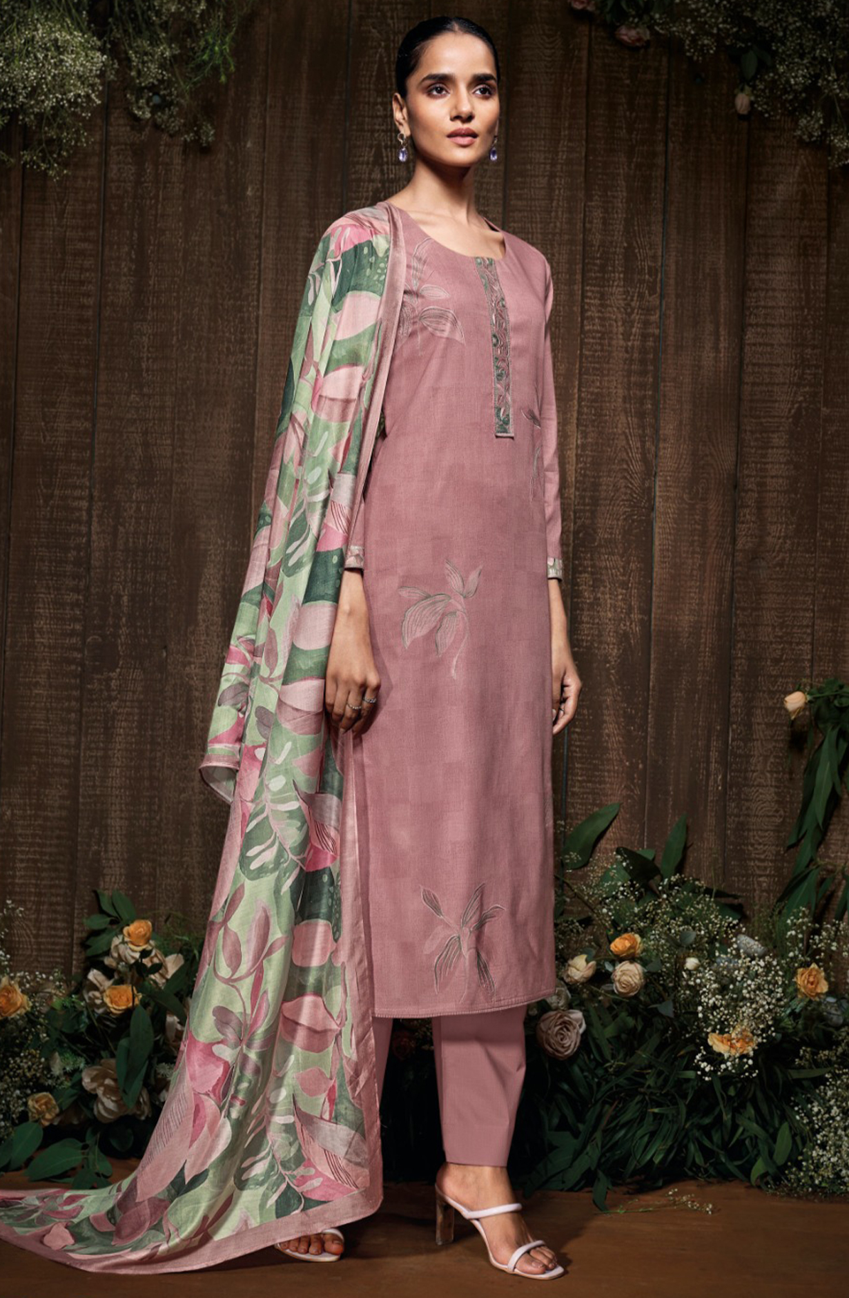 Wine Cotton Printed Suit Set with Dupatta- GITS3594B