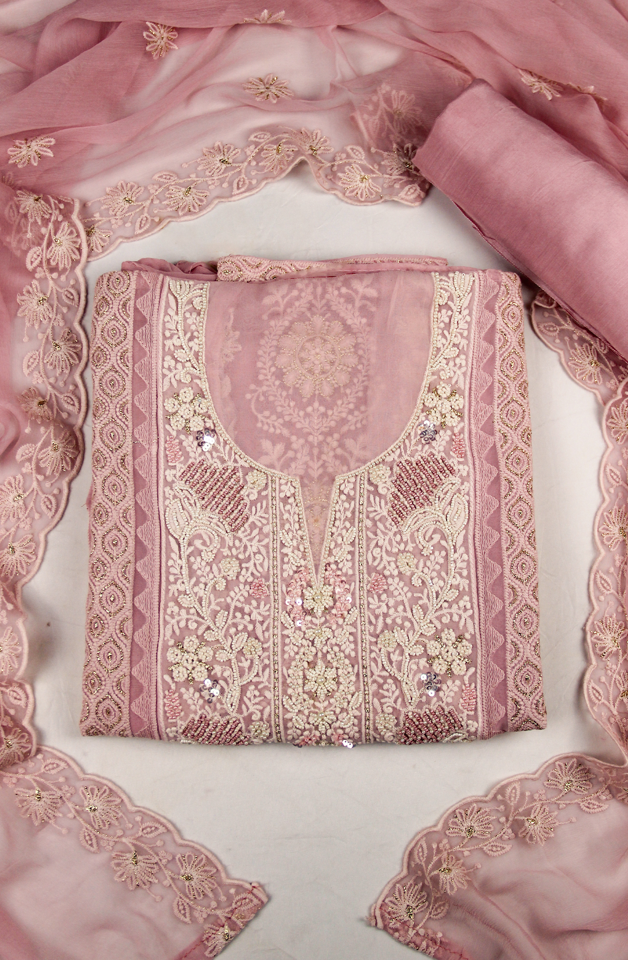 Pink Beautiful Georgette Suit Set with Dupatta - 606-9936C