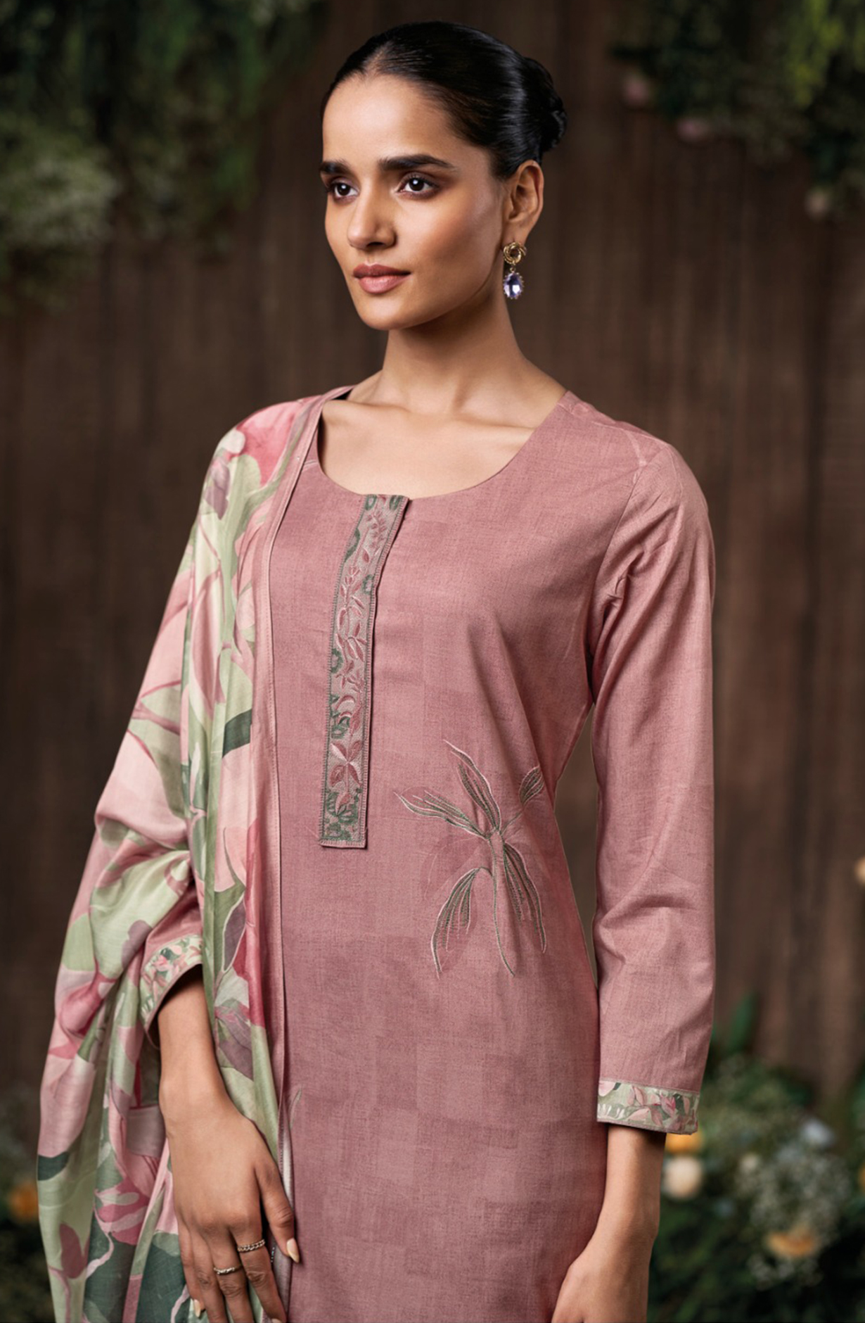 Wine Cotton Printed Suit Set with Dupatta- GITS3594B