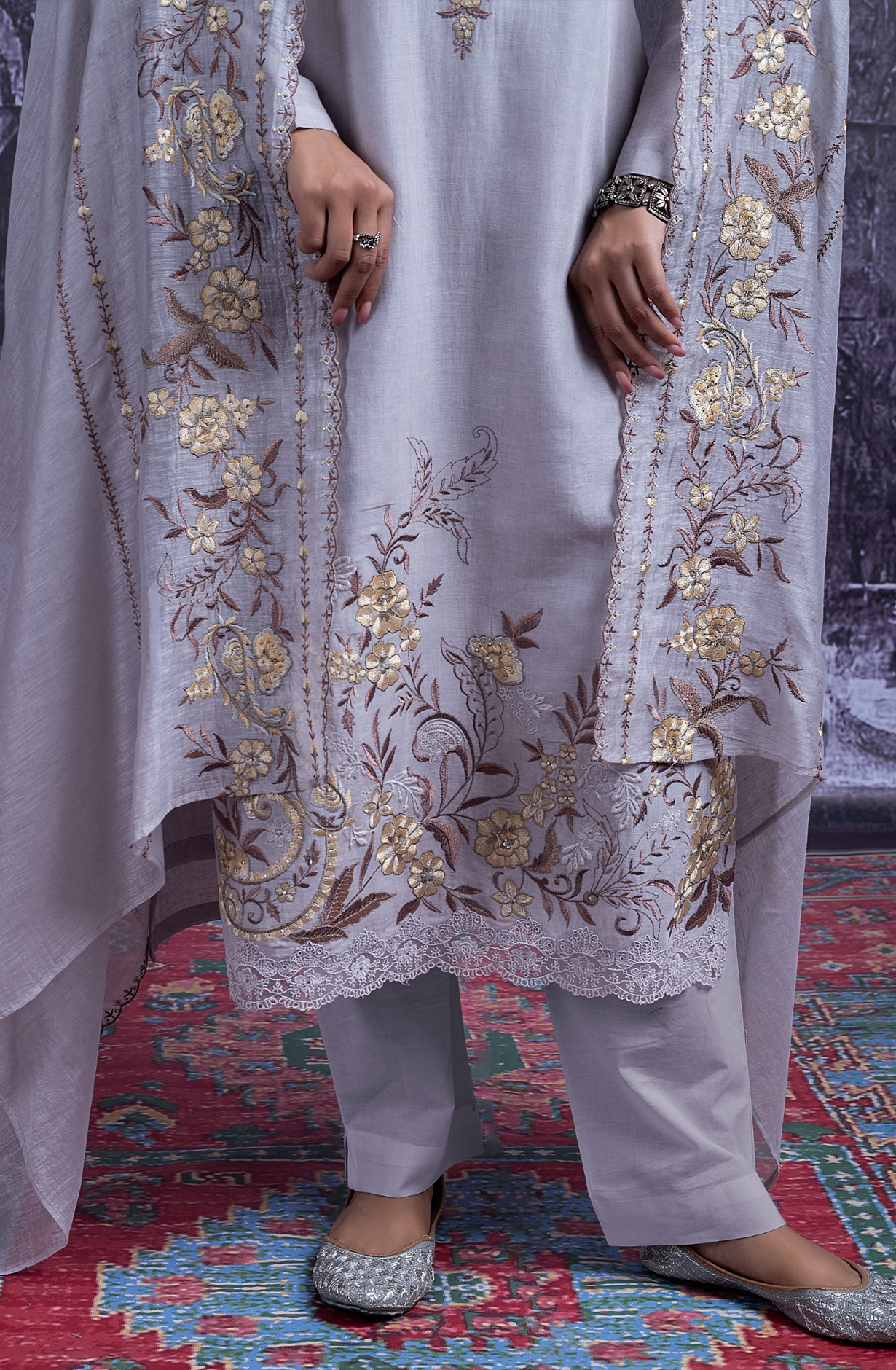 Grey Pure Linen Beautiful Suit set with Dupatta - TRI2476A