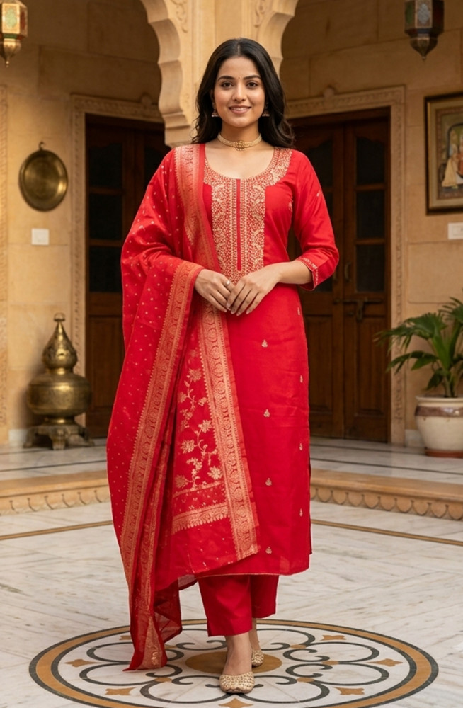 Image of Rani Chanderi Silk Beautiful Suit Set with Banarsi Dupatta - 981-NK644