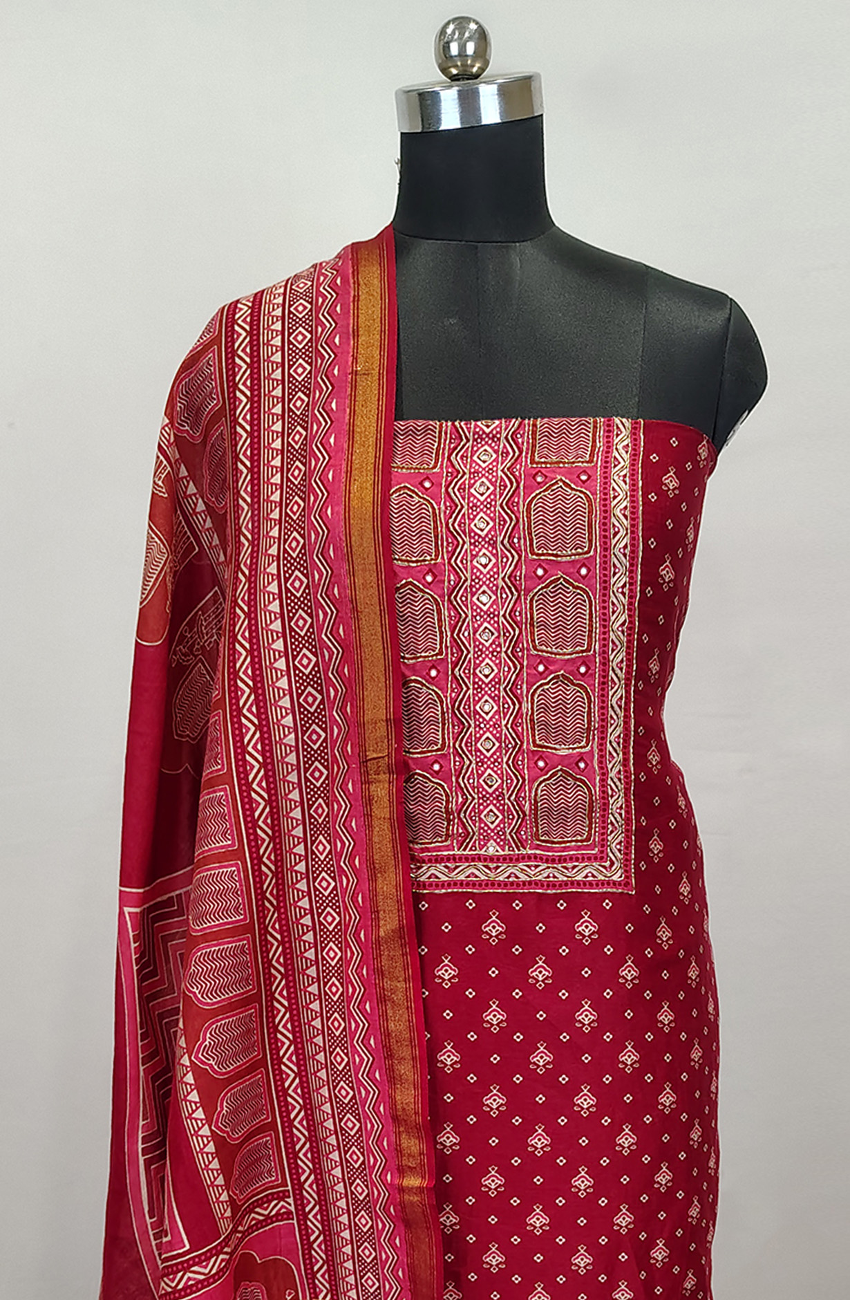 Maroon Printed Beautiful Maheshwari Unstitched Suit with Dupatta - 1027-MAHESHWARIKNTH-2A