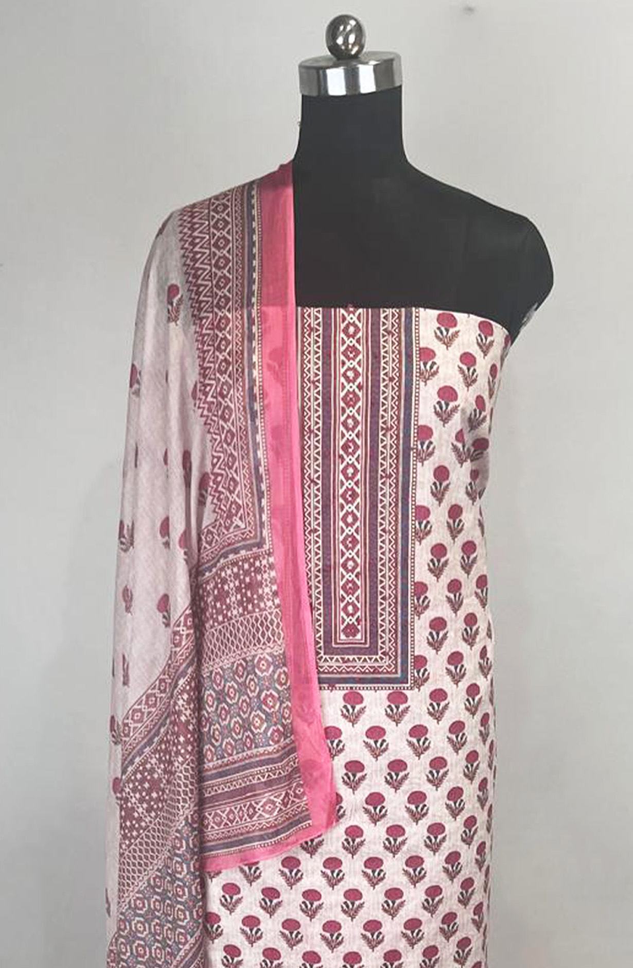 Pink Cotton Unstitched Beautiful Suit Set with Dupatta - 131-KJ6538A