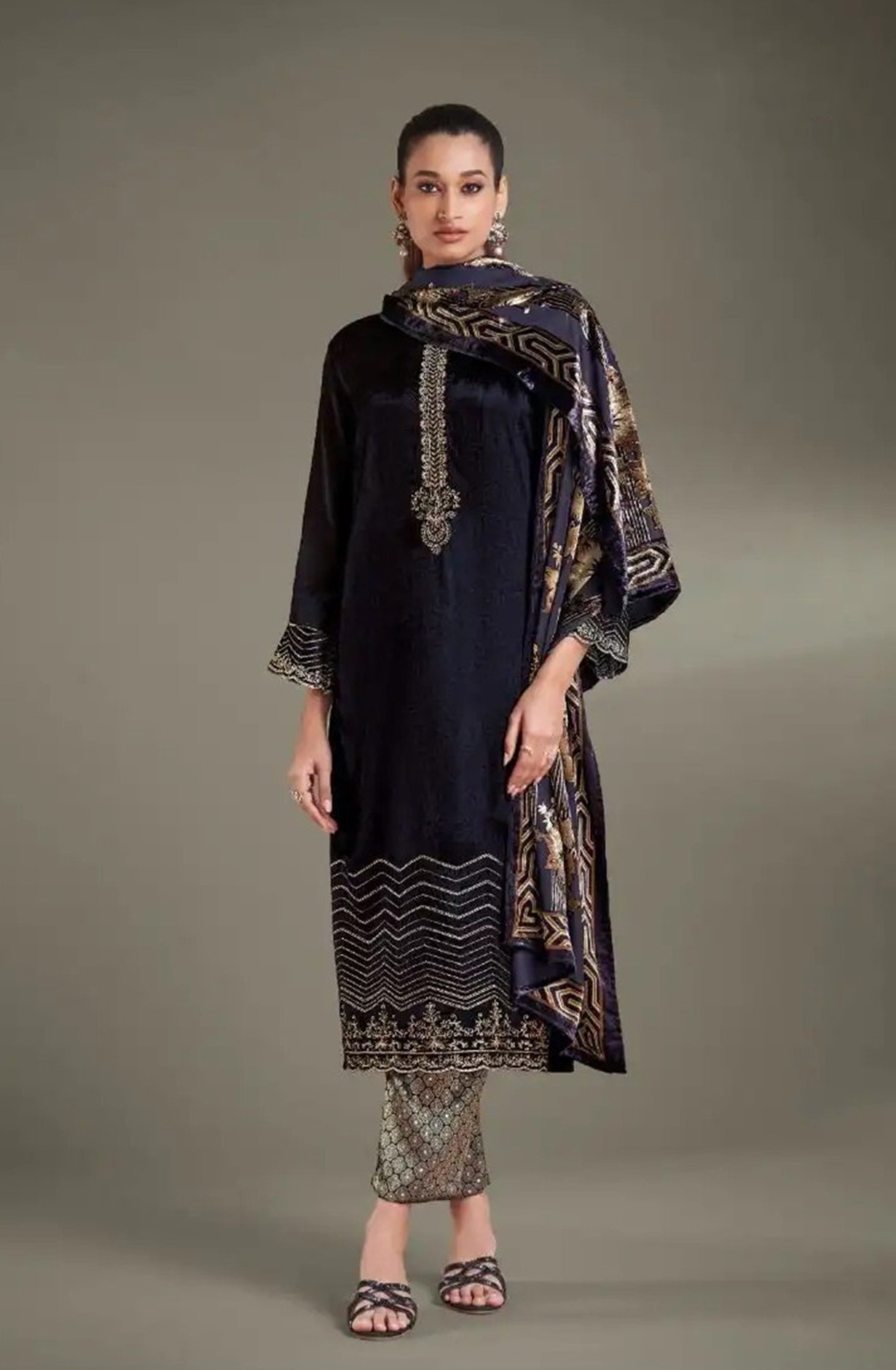 Blue Pure Viscose Velvet Suit with Dupatta - RIT8861B