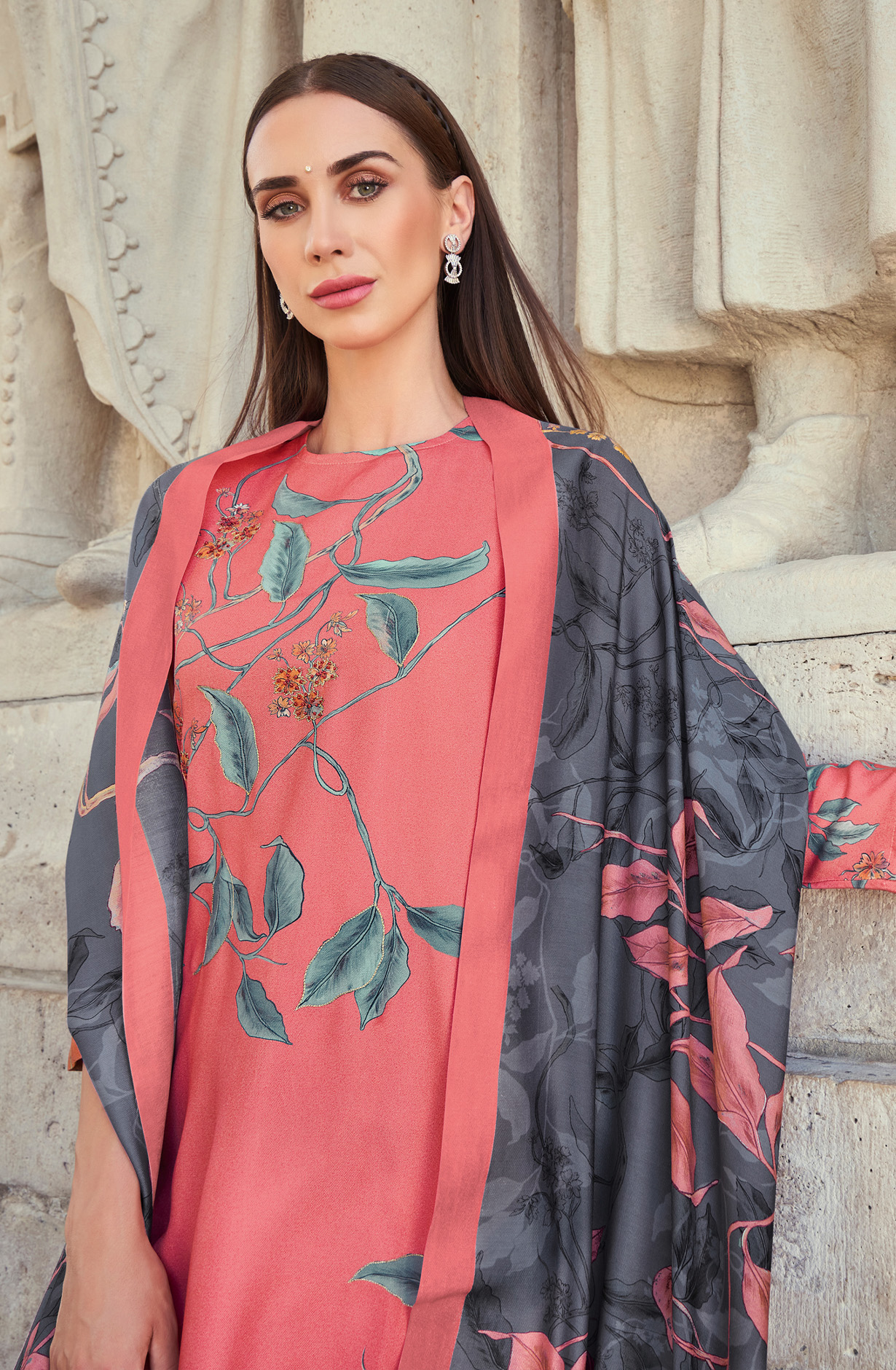 Peach Spun Digital Printed Winter Wear Salwar Kameez - FIT4575